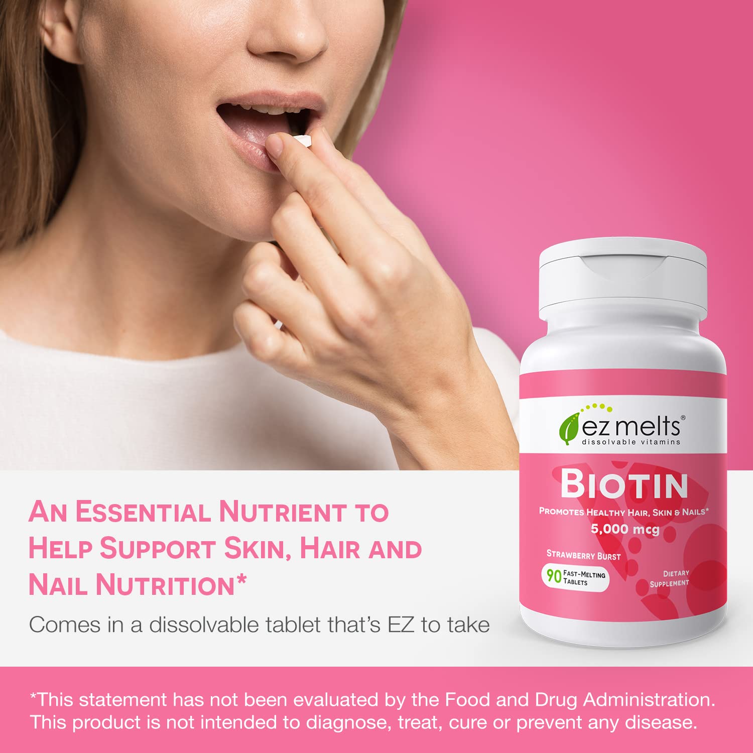 Foto 3 pulgar | Suplemento Ez Melts Biotina De 5000 Mcg Para Cabello, Piel Y Uñas 90 - Venta Internacional.