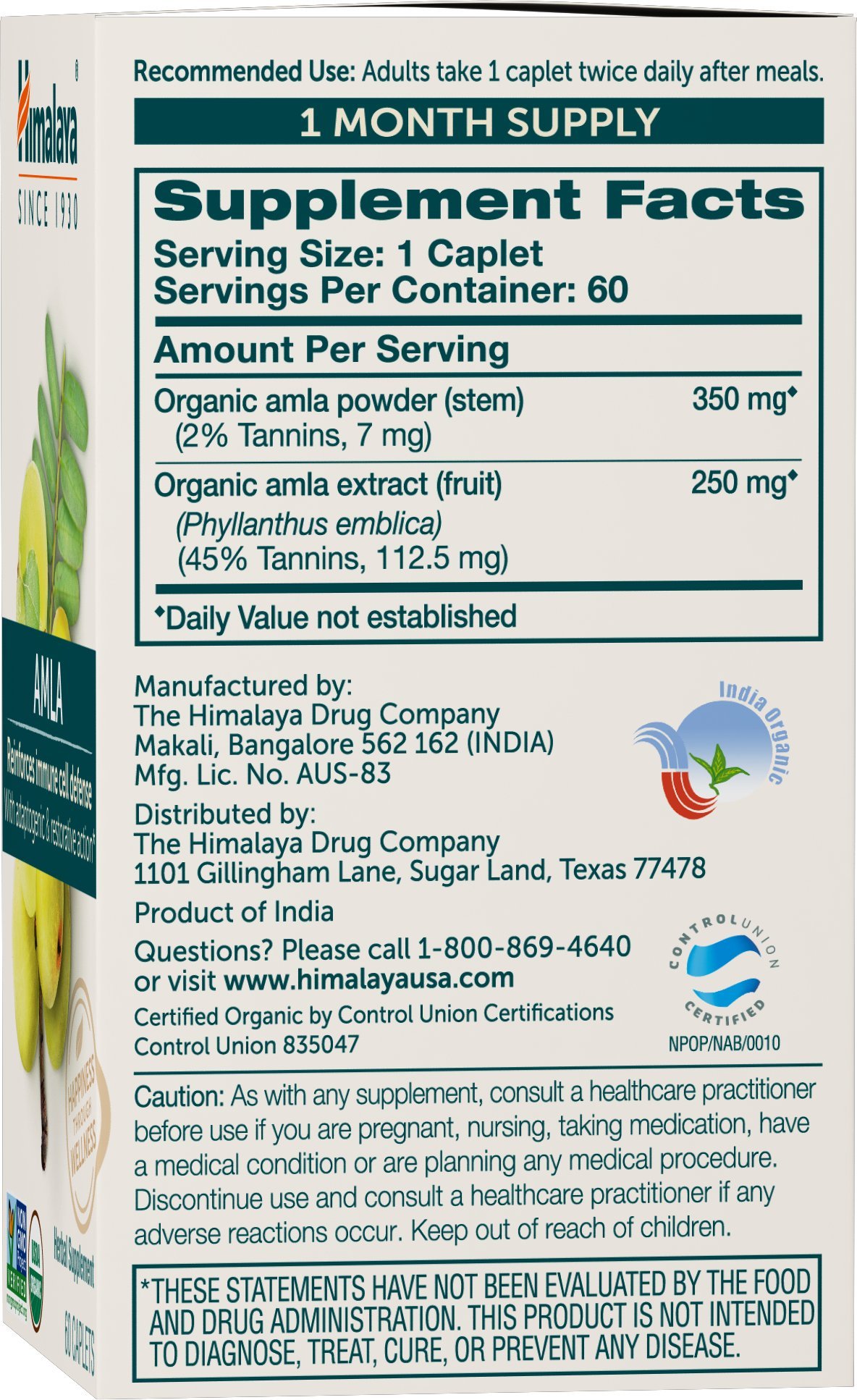 Foto 2 | Suplemento Antioxidante Natural Amla Organic Himalaya 60 Cápsulas - Venta Internacional.