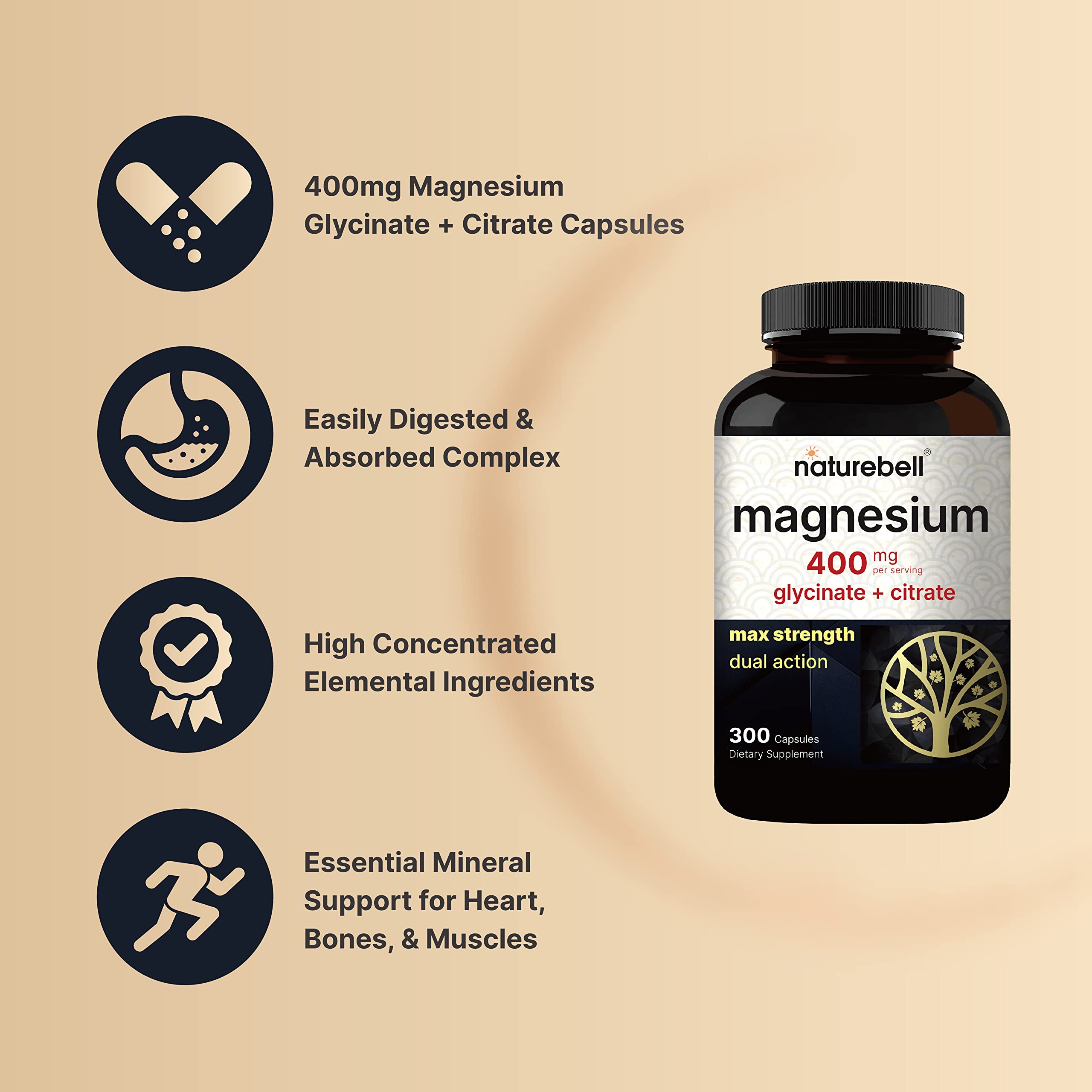 Foto 4 pulgar | Suplemento Naturebell Magnesium Complex 400 Mg 300 Cápsulas - Venta Internacional.