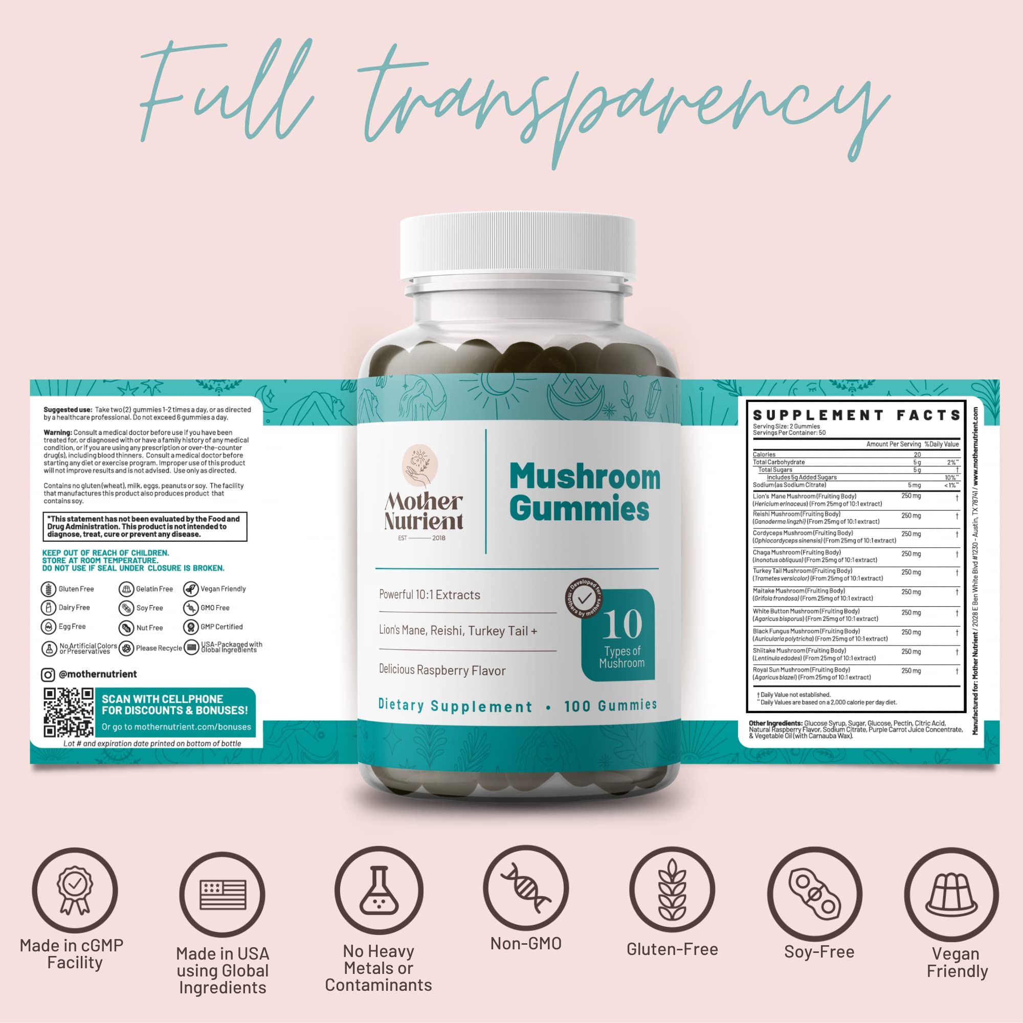 Foto 7 pulgar | Suplemento Gummies Mother Nutrient Con Extracto De Hongos, 100 Ml - Venta Internacional.