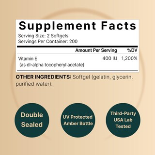Foto 2 | Suplemento NatureBell Aceite de Vitamina E de 400 Píldoras-Venta Internacional