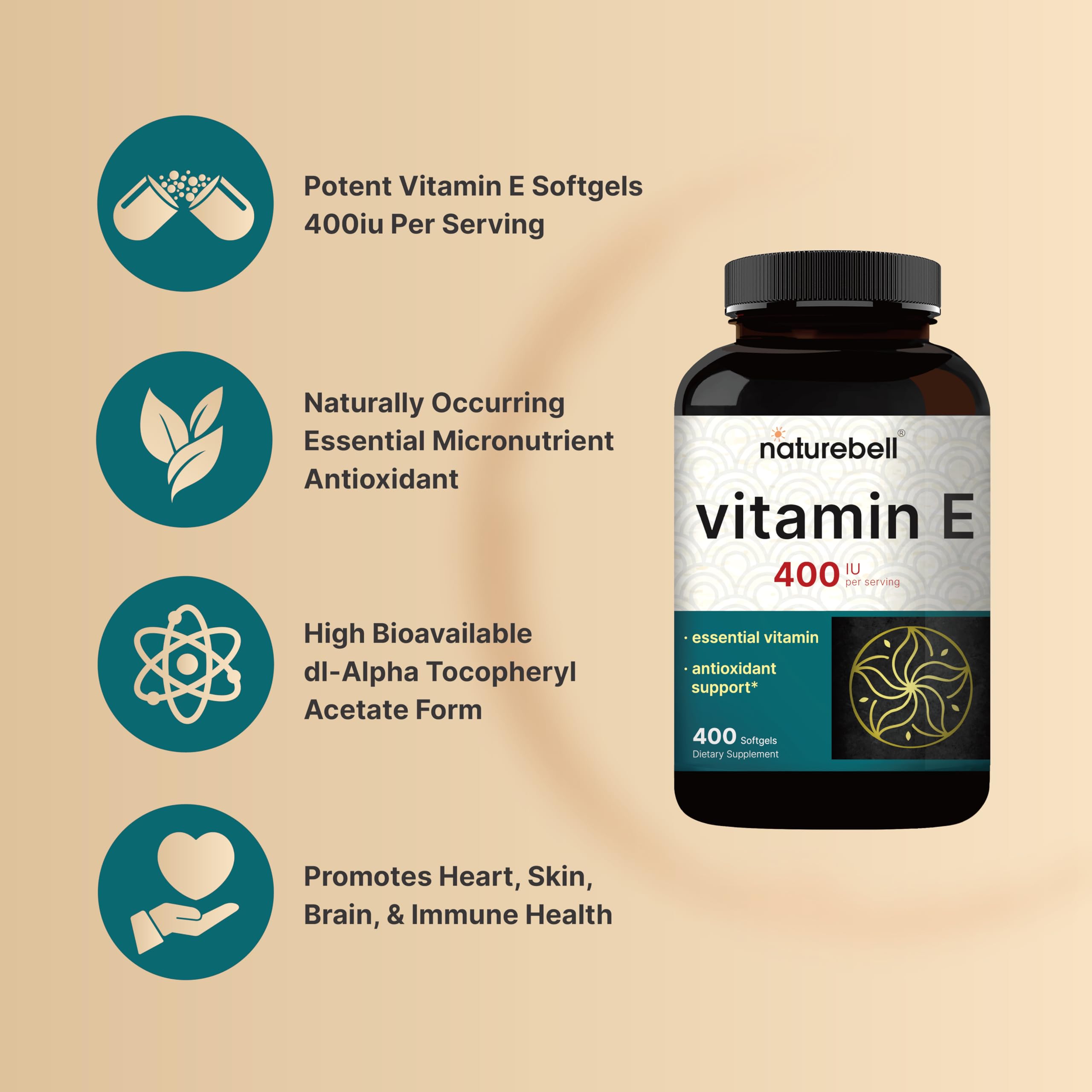 Foto 4 pulgar | Suplemento NatureBell Aceite de Vitamina E de 400 Píldoras-Venta Internacional