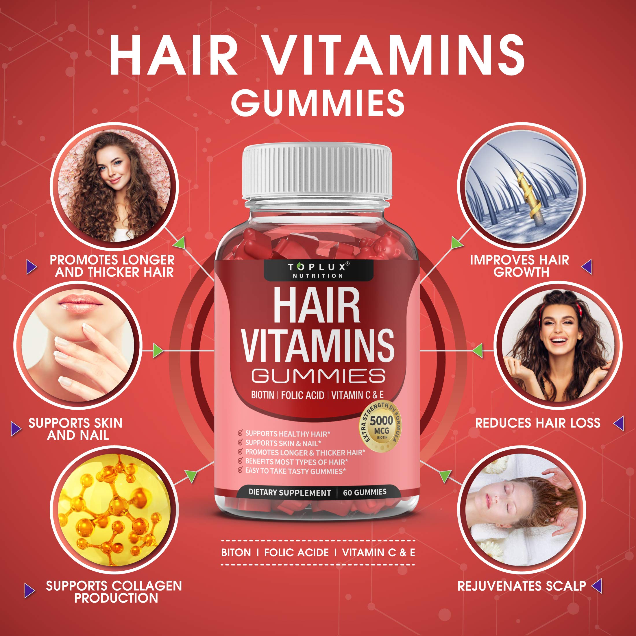 Foto 3 pulgar | Vitaminas Para El Cabello, Gomitas, Suplementos, Toplux, Un Crecimiento Más Rápido Del Cabello - Venta Internacional.