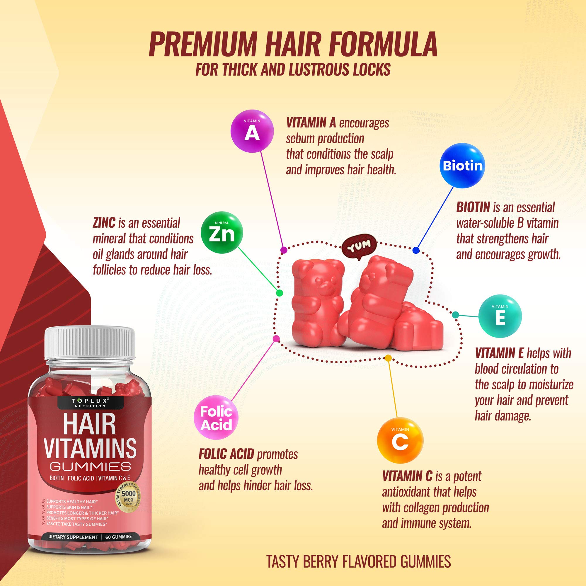 Foto 5 pulgar | Vitaminas Para El Cabello, Gomitas, Suplementos, Toplux, Un Crecimiento Más Rápido Del Cabello - Venta Internacional.