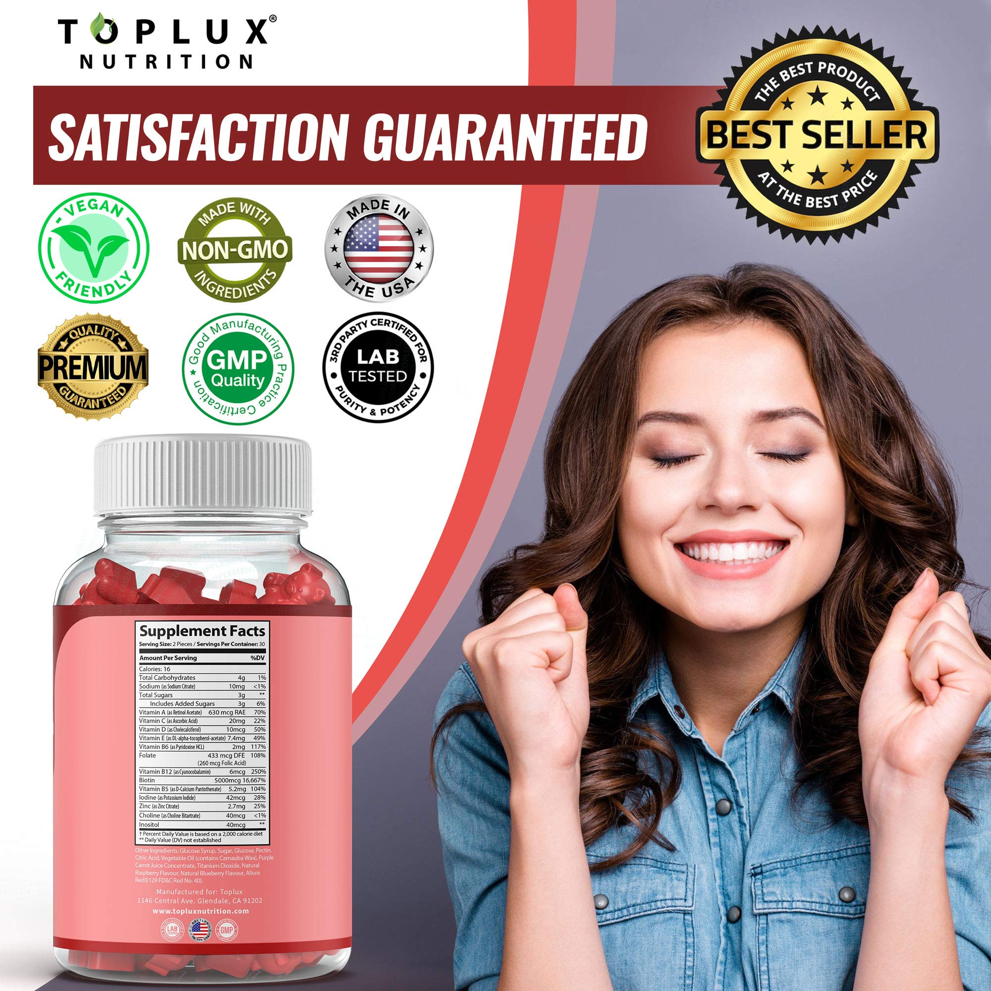 Foto 8 pulgar | Vitaminas Para El Cabello, Gomitas, Suplementos, Toplux, Un Crecimiento Más Rápido Del Cabello - Venta Internacional.