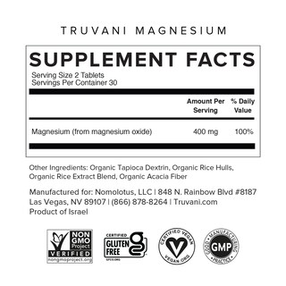 Foto 2 | Suplemento Truvani, Tabletas De Óxido De Magnesio De 400 Mg, 60 Tabletas - Venta Internacional.