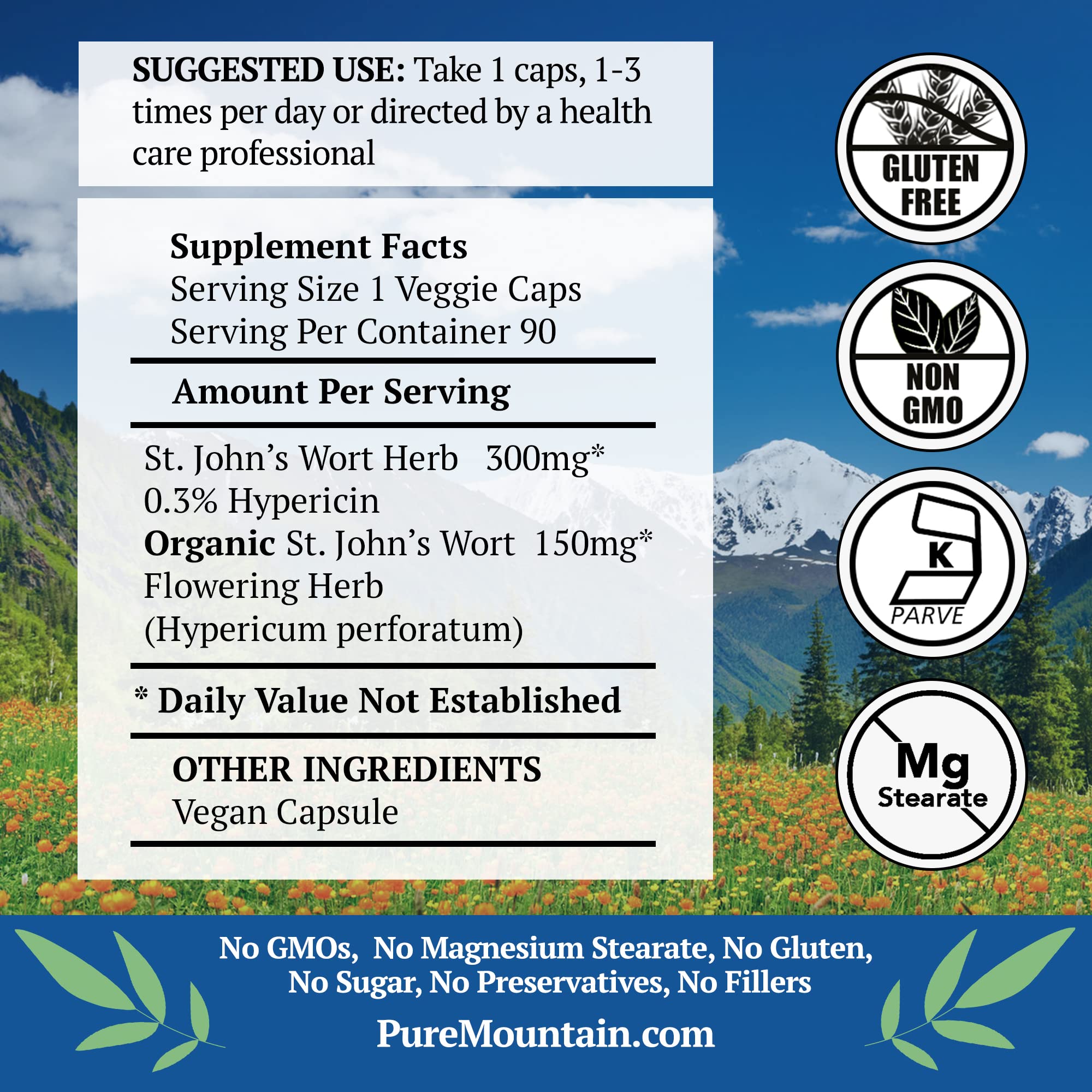 Foto 3 pulgar | Suplemento de Hierba de San Juan Pure Mountain Botanicals 450 Mg - Venta Internacional
