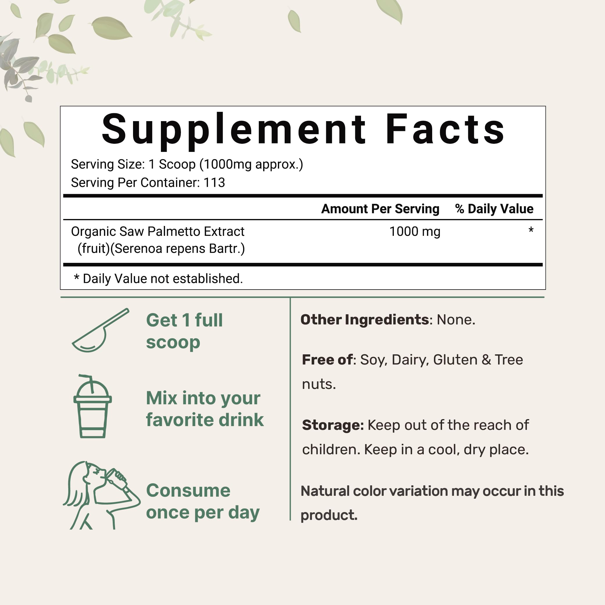 Foto 3 pulgar | Suplemento Con Microingredientes En Polvo De Palma Enana Americana, 120 Ml - Venta Internacional.