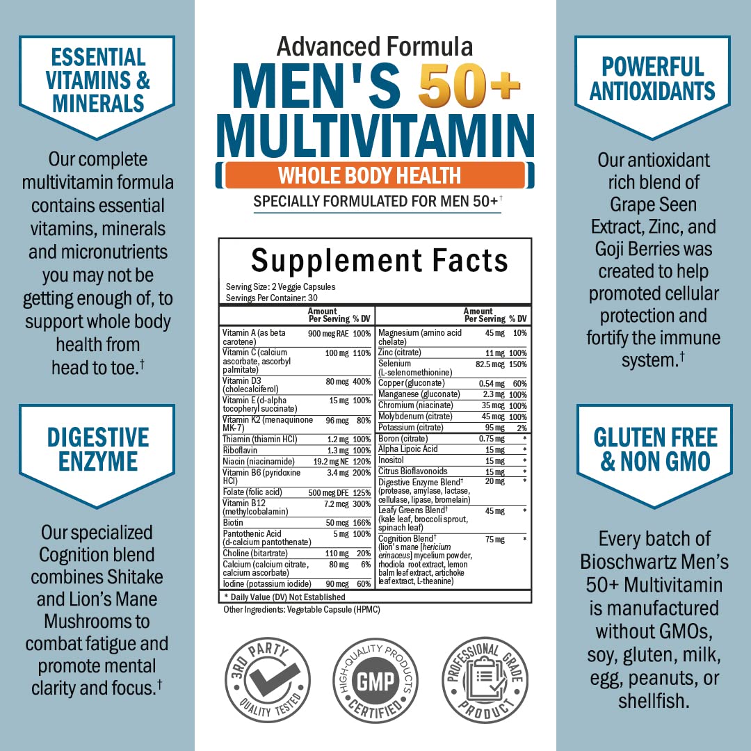 Foto 4 pulgar | Suplemento Multivitamínico BioSchwartz Men 50+ Heart Health 60 Cápsulas - Venta Internacional