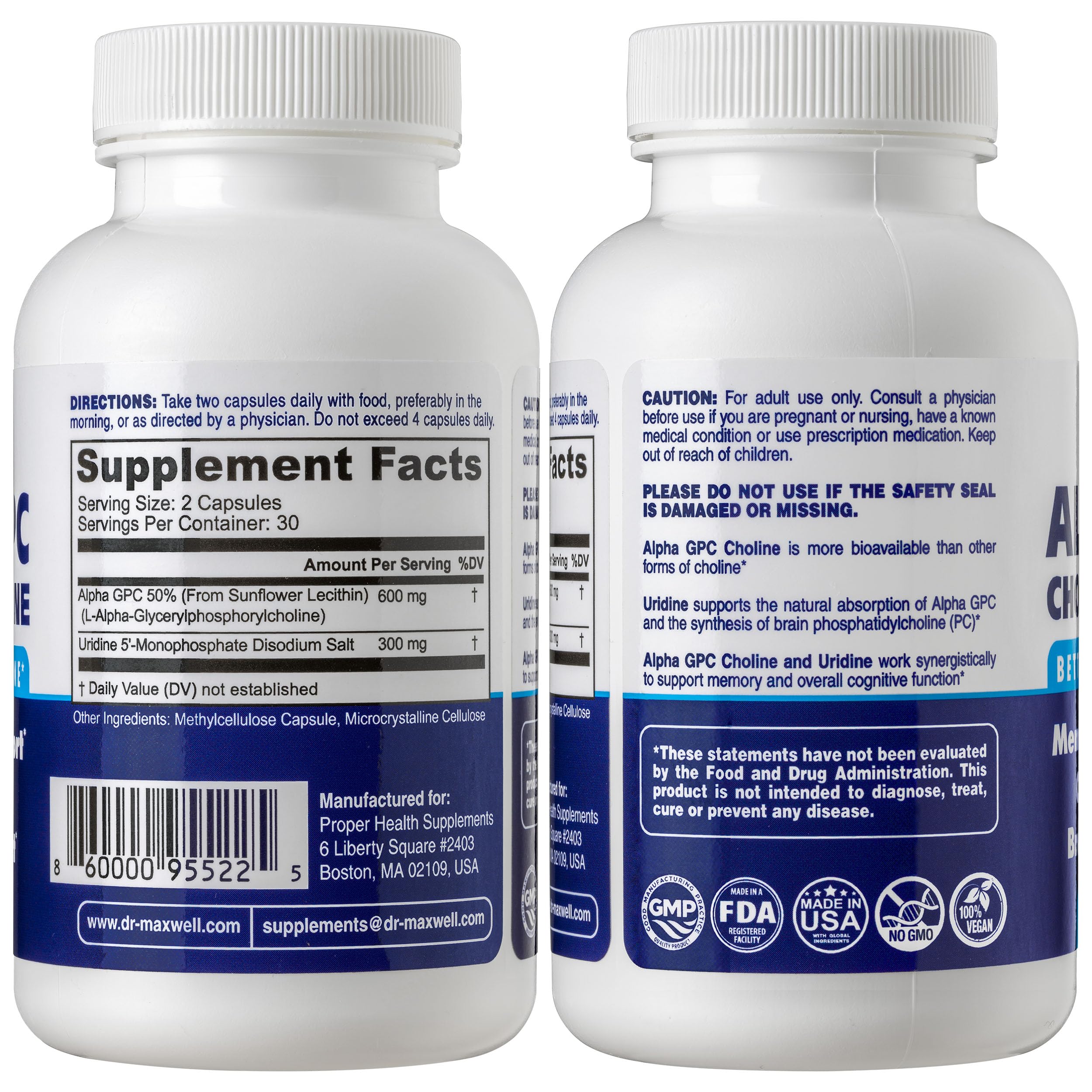 Foto 2 | Suplemento Dr. Maxwell Alpha GPC 600 mg 60 Píldoras de Uridina - Venta Internacional