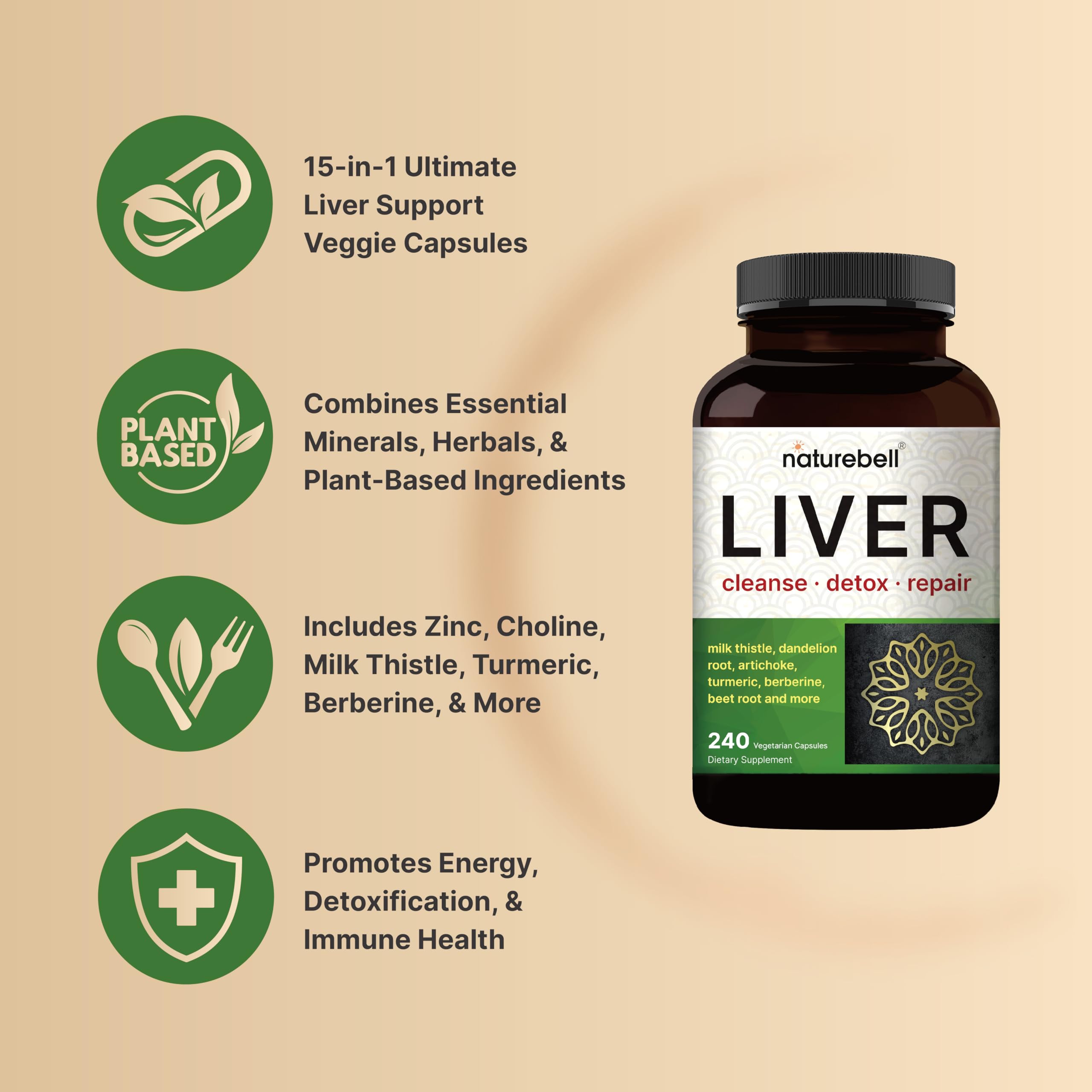 Foto 4 pulgar | Suplemento Naturebell Liver Cleanse Detox 240 Cápsulas - Venta Internacional.