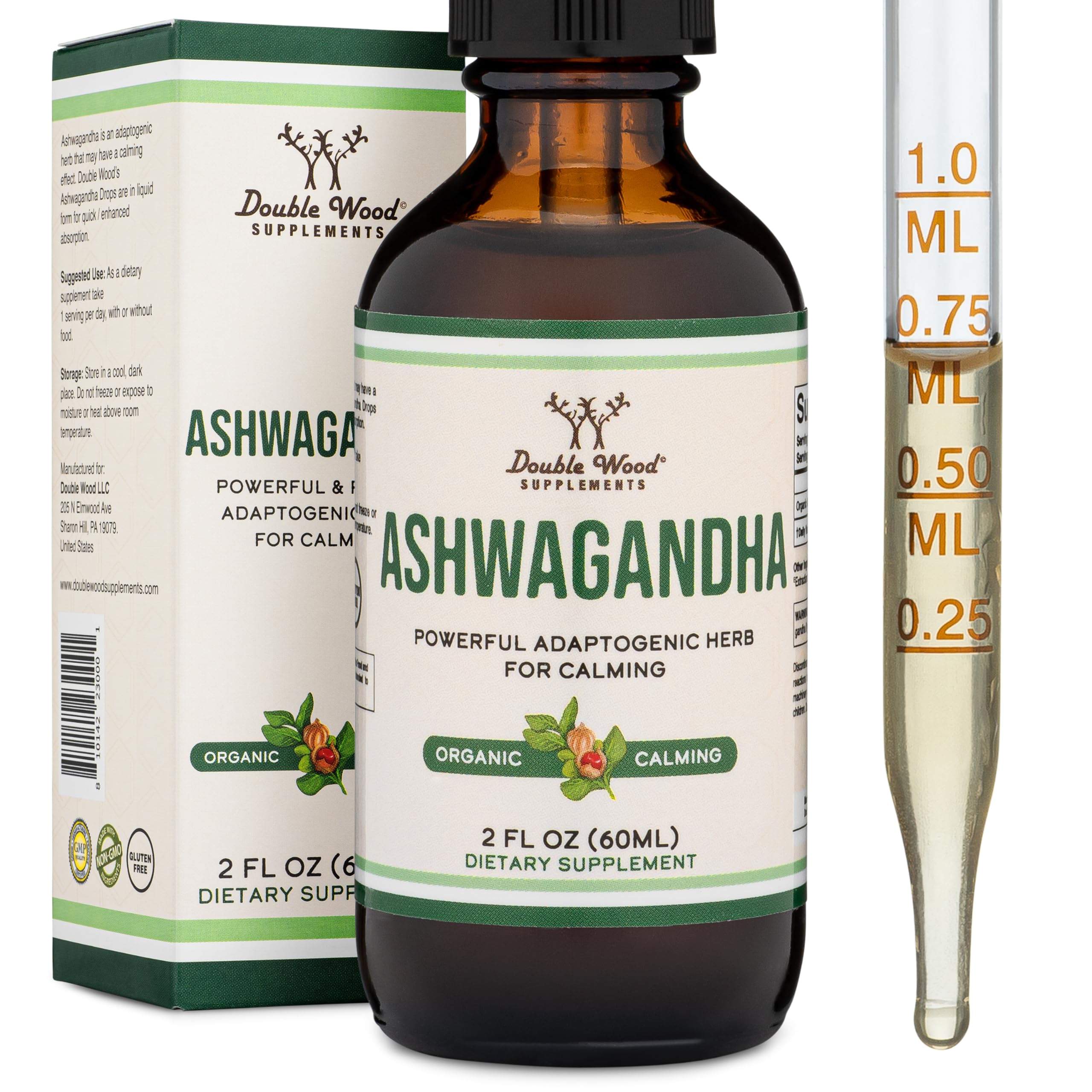 Foto 2 pulgar | Suplemento Double Wood Ashwagandha Organic Drops De 1200 Mg - Venta Internacional.