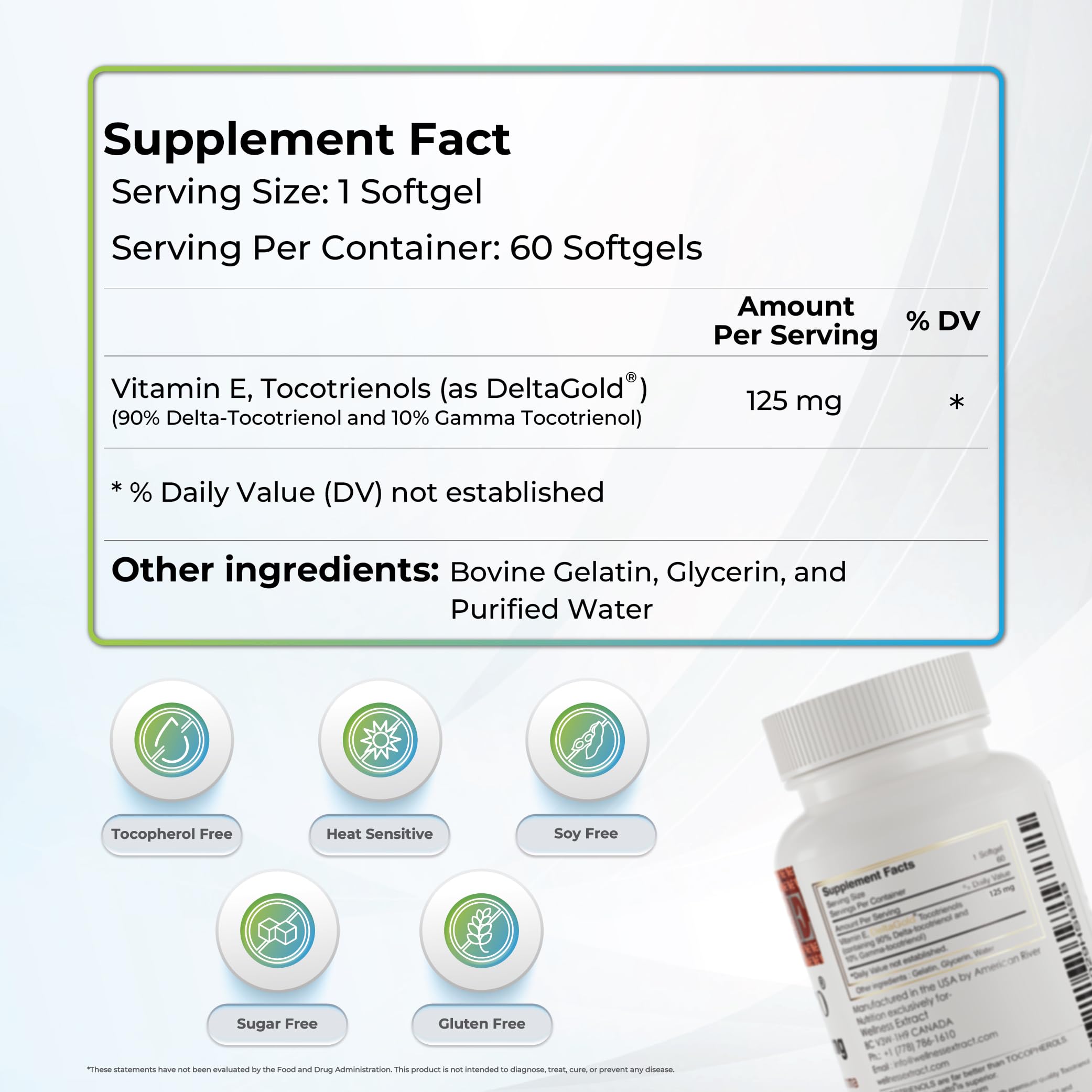 Foto 3 pulgar | Suplementos: Extracto De Bienestar, Annatto, Tocotrienoles, Vitamina E, 125 Mg, 60 Cápsulas Blandas - Venta Internaci
