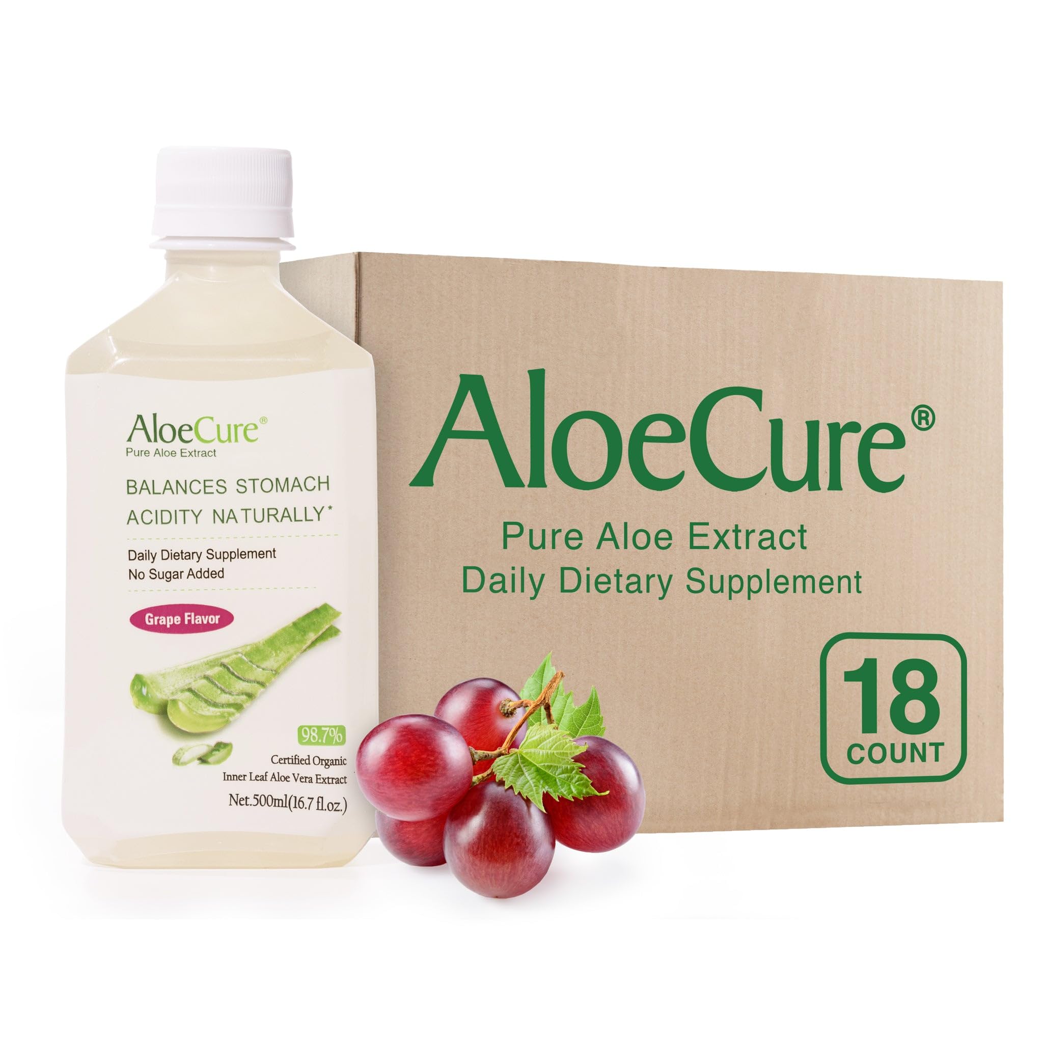 Foto 2 pulgar | Zumo Puro De Aloe Vera Con Sabor A Uva Aloecure, Botella De 18 X 500 Ml - Venta Internacional.