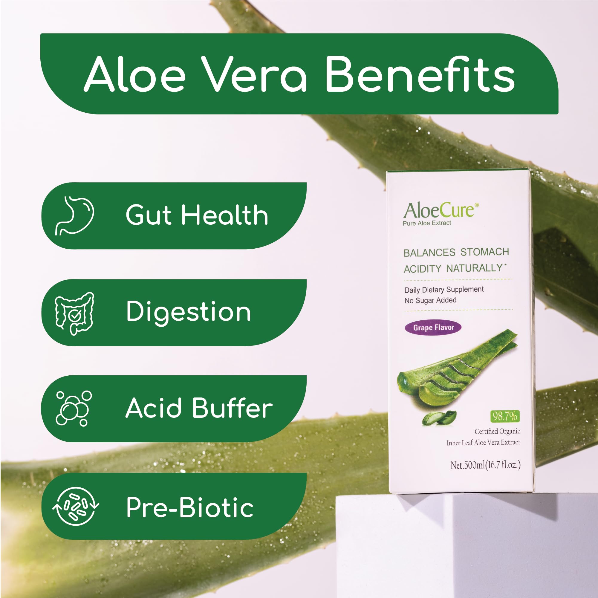 Foto 3 pulgar | Zumo Puro De Aloe Vera Con Sabor A Uva Aloecure, Botella De 18 X 500 Ml - Venta Internacional.