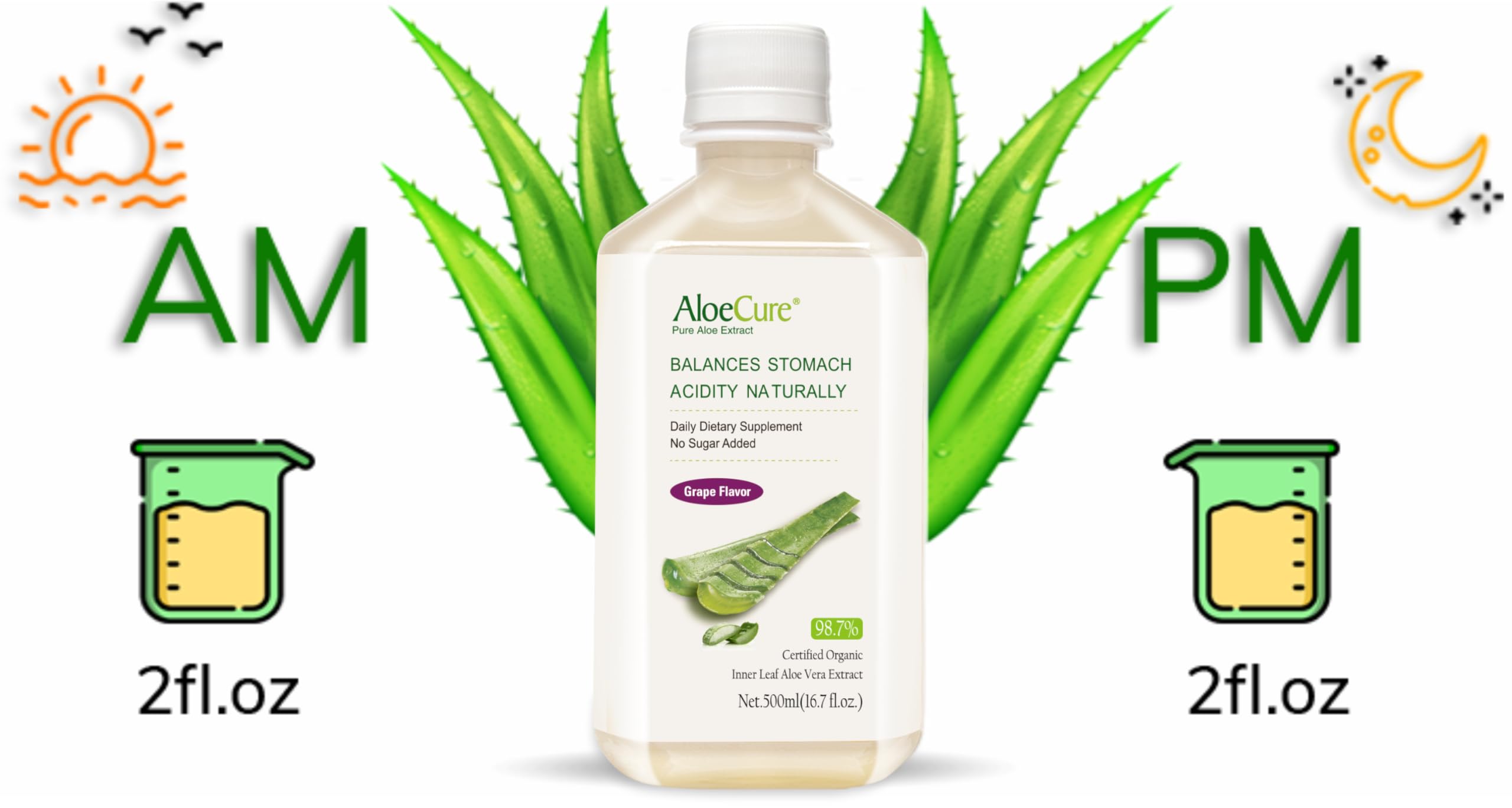 Foto 8 pulgar | Zumo Puro De Aloe Vera Con Sabor A Uva Aloecure, Botella De 18 X 500 Ml - Venta Internacional.