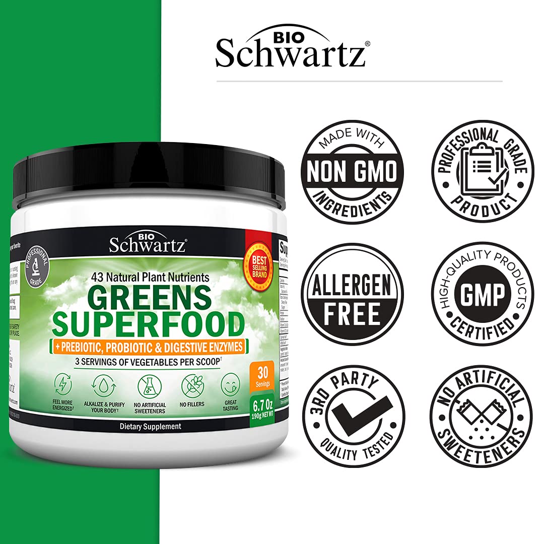 Foto 5 pulgar | Superfood Greens En Polvo Bioschwartz Con Probióticos, 30 Porciones - Venta Internacional.