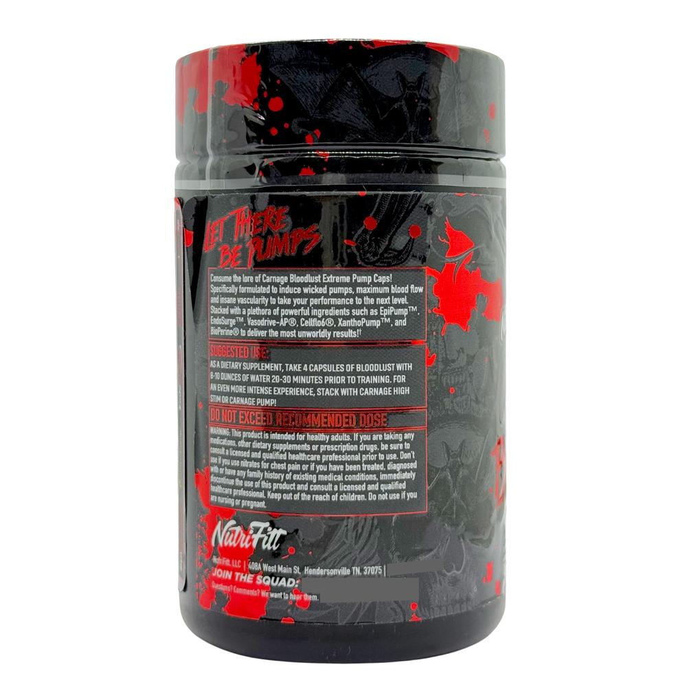 Foto 4 pulgar | Carnage Bloodlust Pump 80 Cápsulas Oxido Nitrico Nutrifitt