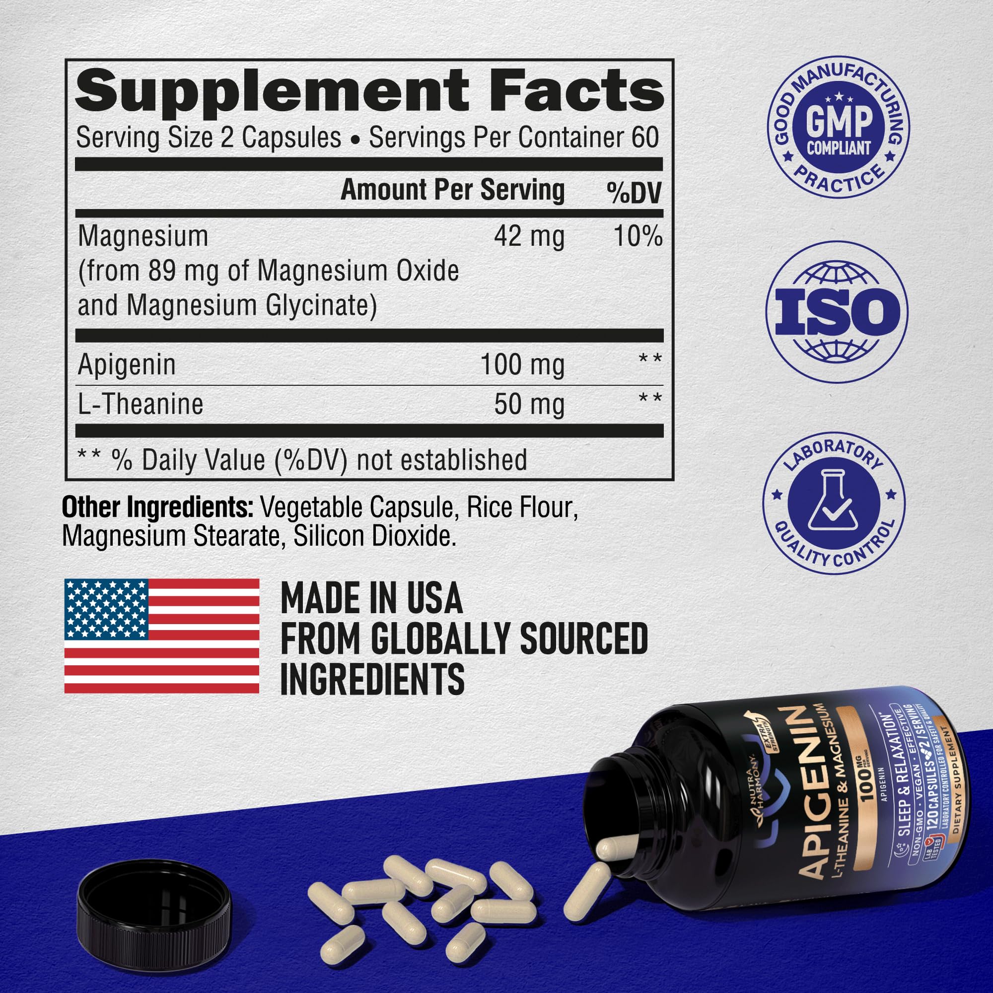 Foto 5 pulgar | Suplemento Nutraharmony Apigenin 100 Mg Con L-teanina Y Magne - Venta Internacional.