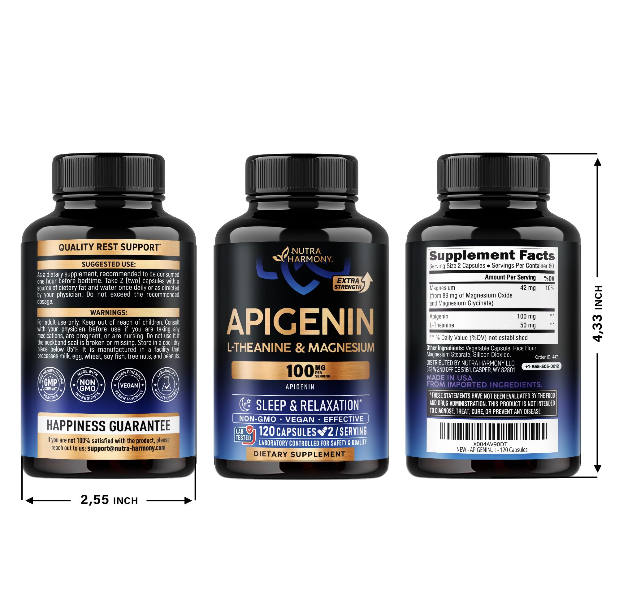 Foto 6 pulgar | Suplemento Nutraharmony Apigenin 100 Mg Con L-teanina Y Magne - Venta Internacional.