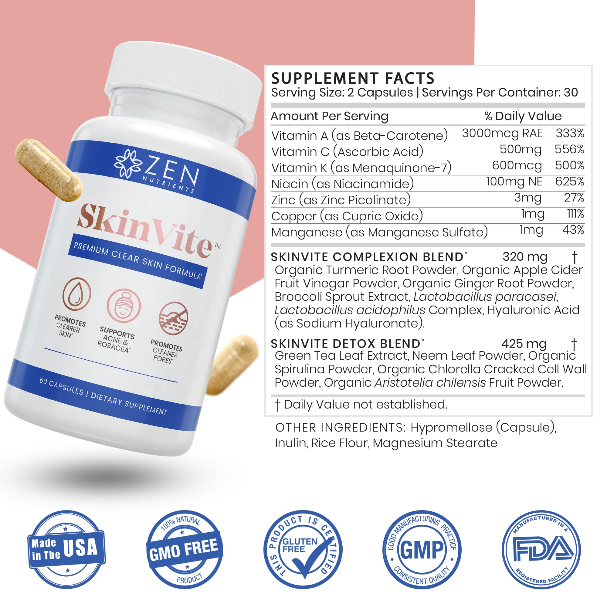 Foto 6 pulgar | Suplemento Para La Piel Zen Nutrients Skinvite Para Mujeres Y Hombres - Venta Internacional.