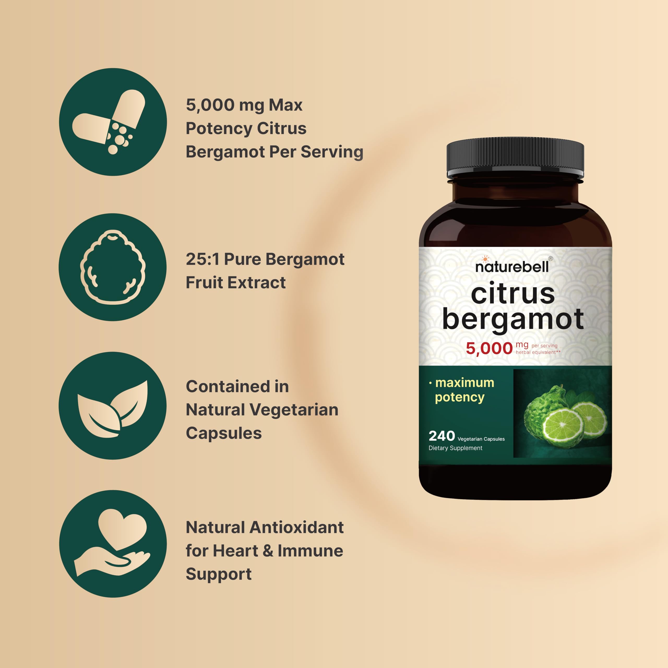 Foto 4 pulgar | Suplemento Naturebell Citrus Bergamota 5000 Mg 240 Cápsulas - Venta Internacional.