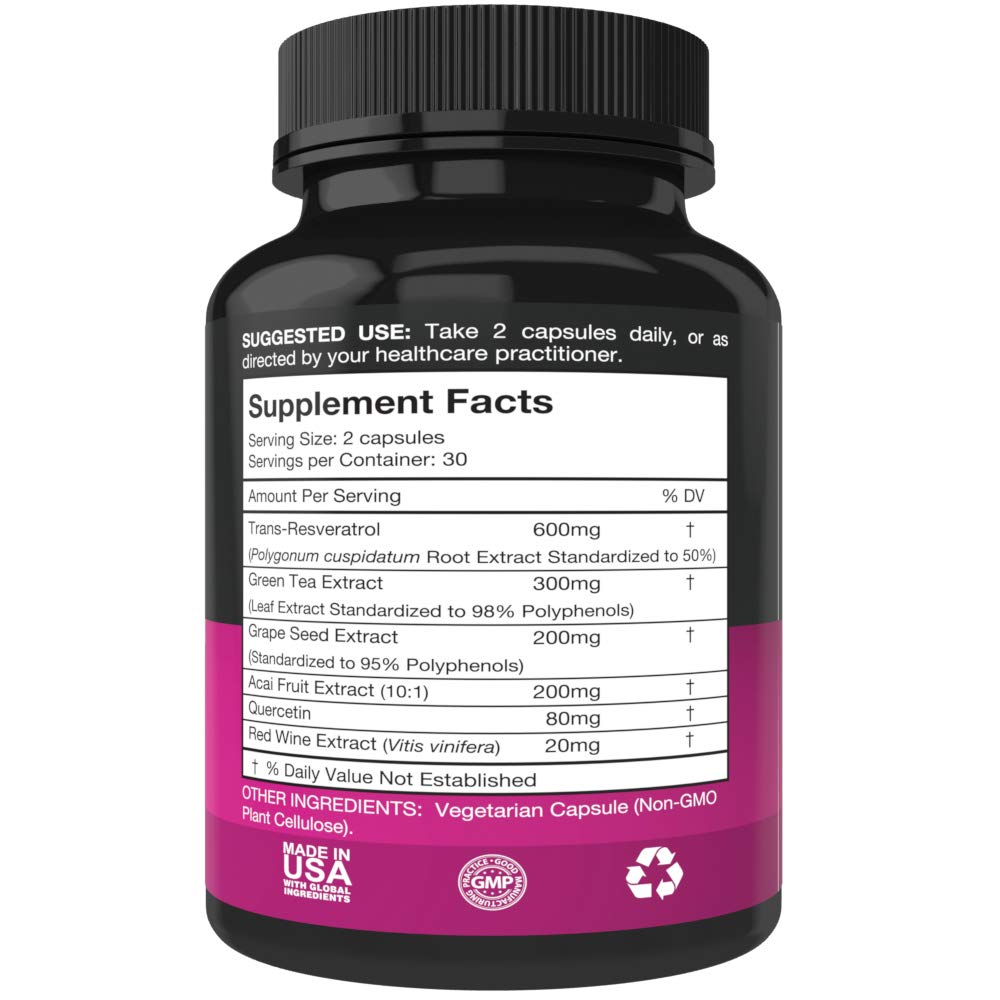 Foto 3 pulgar | Suplemento Purest Vantage Resveratrol 1400 Mg 60 Cápsulas - Venta Internacional