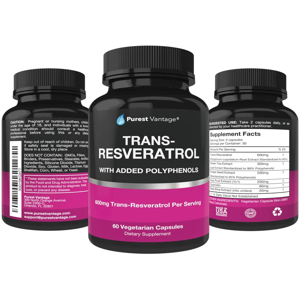 Foto 5 pulgar | Suplemento Purest Vantage Resveratrol 1400 Mg 60 Cápsulas - Venta Internacional