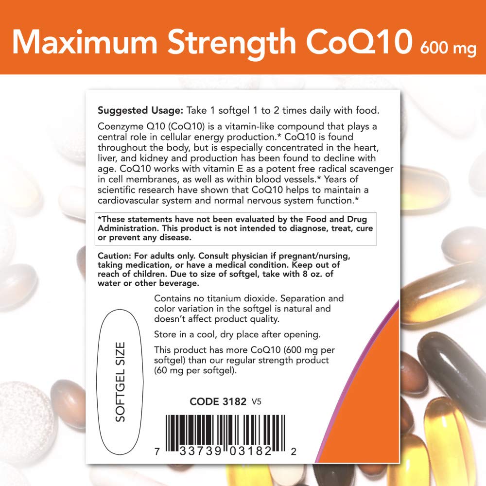 Foto 4 pulgar | Supplement Now Coq10, Coenzima Q10, 600 Mg, 60 Cápsulas Blandas - Venta Internacional.
