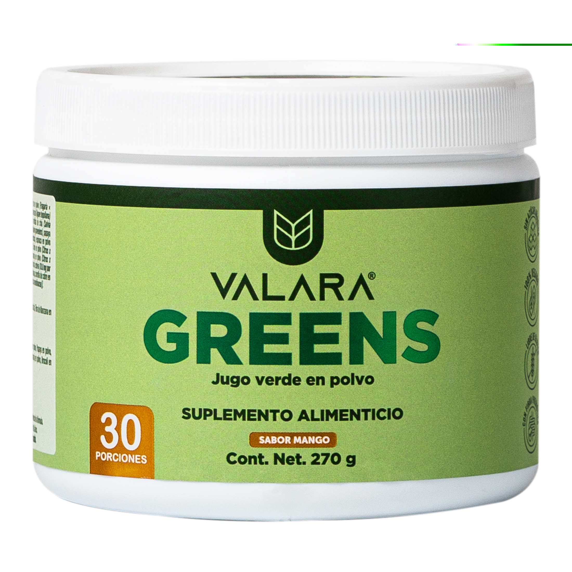 Foto 2 pulgar | Valara Greens Jugo Verde En Polvo Sabor Mango, Sin Azúcar, Alto En Fibra, Ingredientes Naturales 270gr
