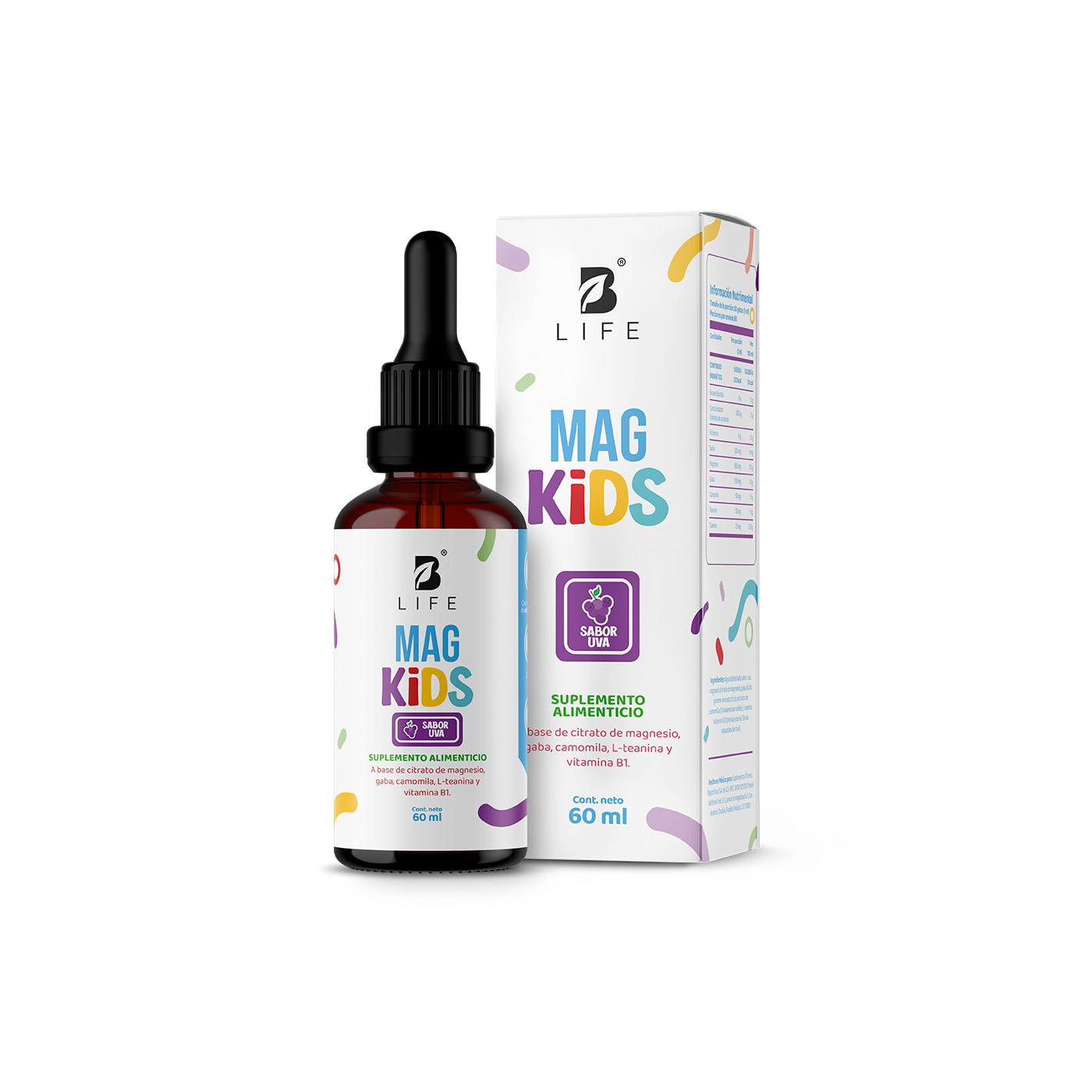Foto 1 | Citrato De Magnesio De 60 Ml. Adicionado Con Teanina, Vitamina B1 Y Gaba Para Niños. Sabor Uva. Kids Mag. B
