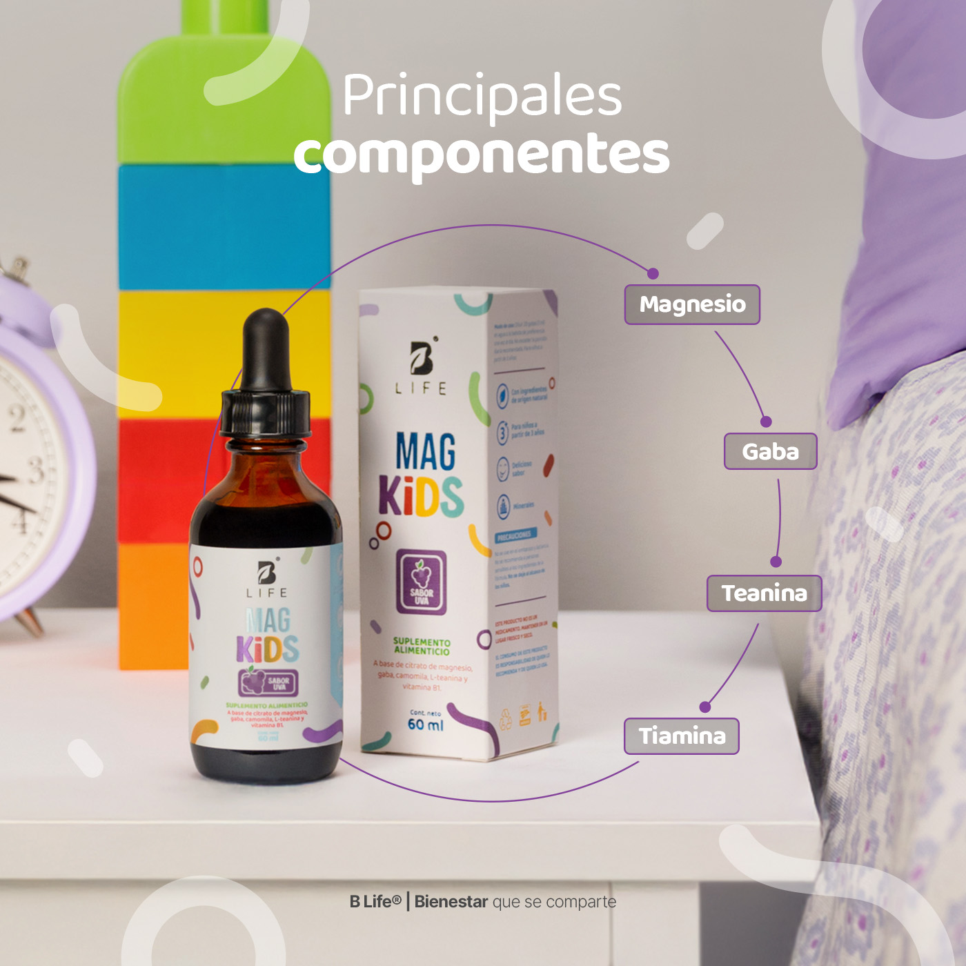 Foto 5 pulgar | Citrato De Magnesio De 60 Ml. Adicionado Con Teanina, Vitamina B1 Y Gaba Para Niños. Sabor Uva. Kids Mag. B
