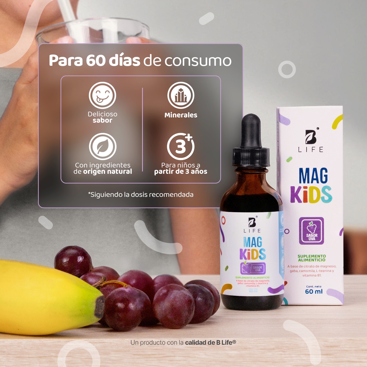 Foto 7 pulgar | Citrato De Magnesio De 60 Ml. Adicionado Con Teanina, Vitamina B1 Y Gaba Para Niños. Sabor Uva. Kids Mag. B