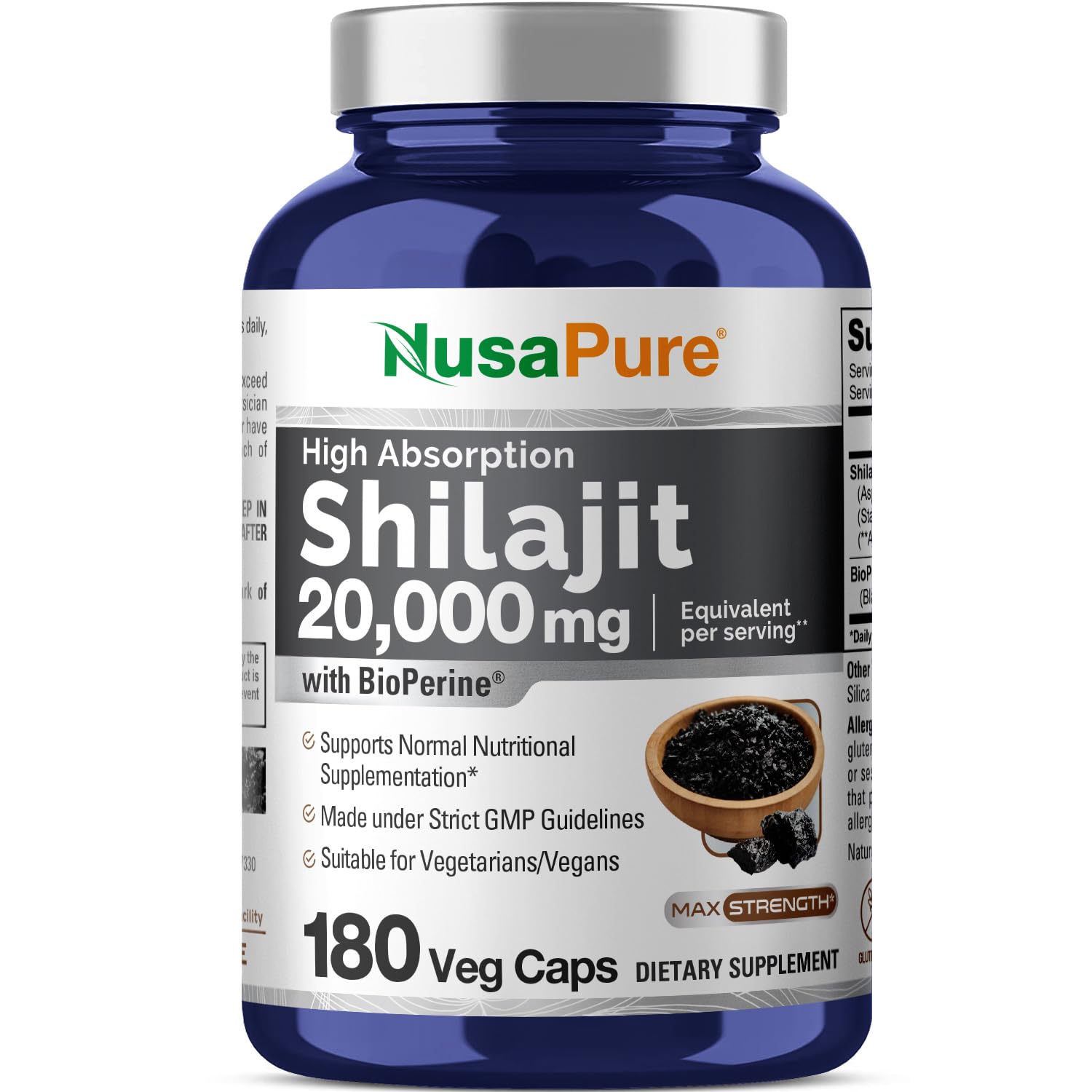 Foto 2 pulgar | Suplemento Nusapure Shilajit De 20,000 Mg, 180 Cápsulas Vegetarianas - Venta Internacional.
