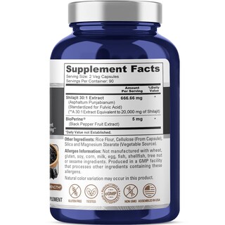 Foto 2 | Suplemento Nusapure Shilajit De 20,000 Mg, 180 Cápsulas Vegetarianas - Venta Internacional.