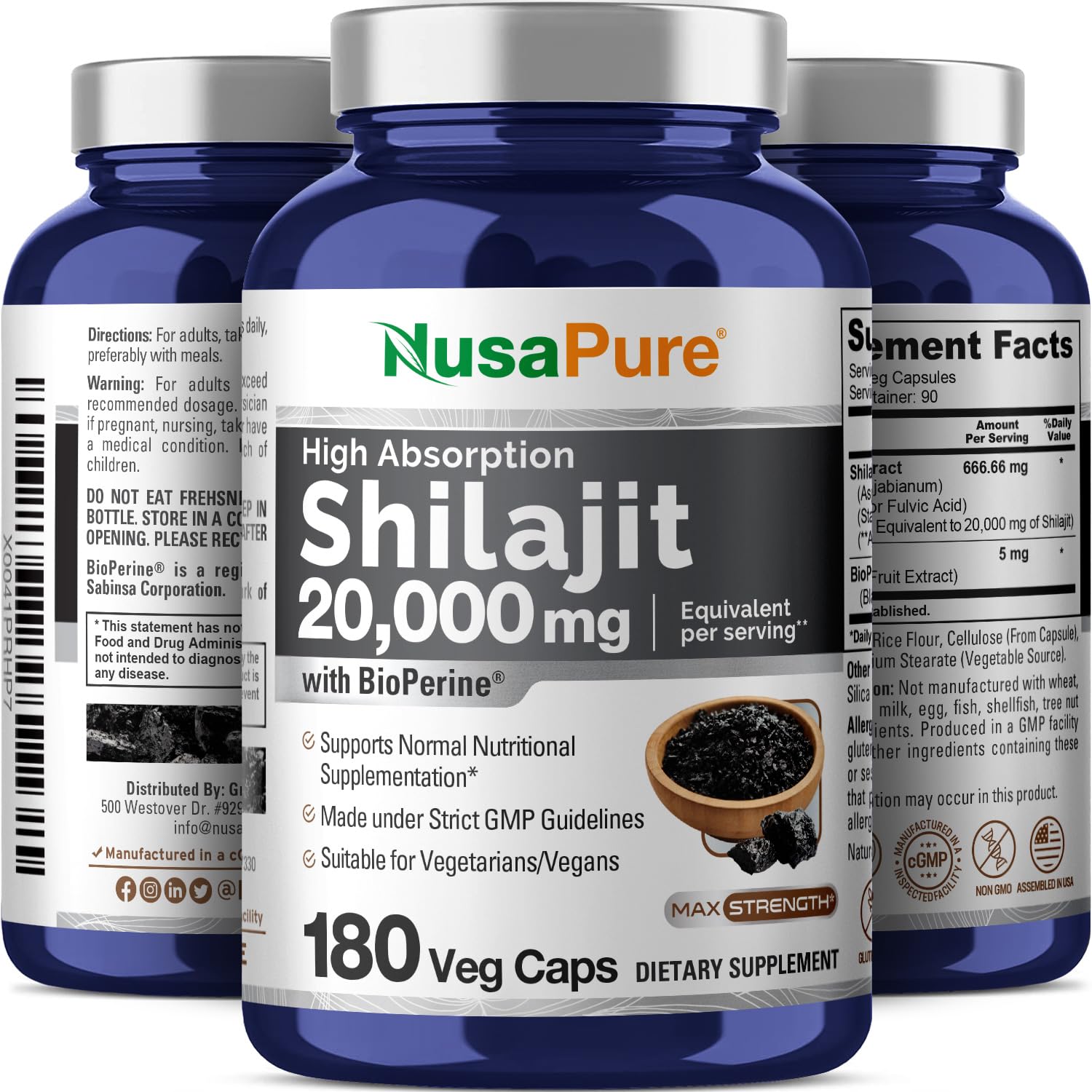 Foto 5 pulgar | Suplemento Nusapure Shilajit De 20,000 Mg, 180 Cápsulas Vegetarianas - Venta Internacional.