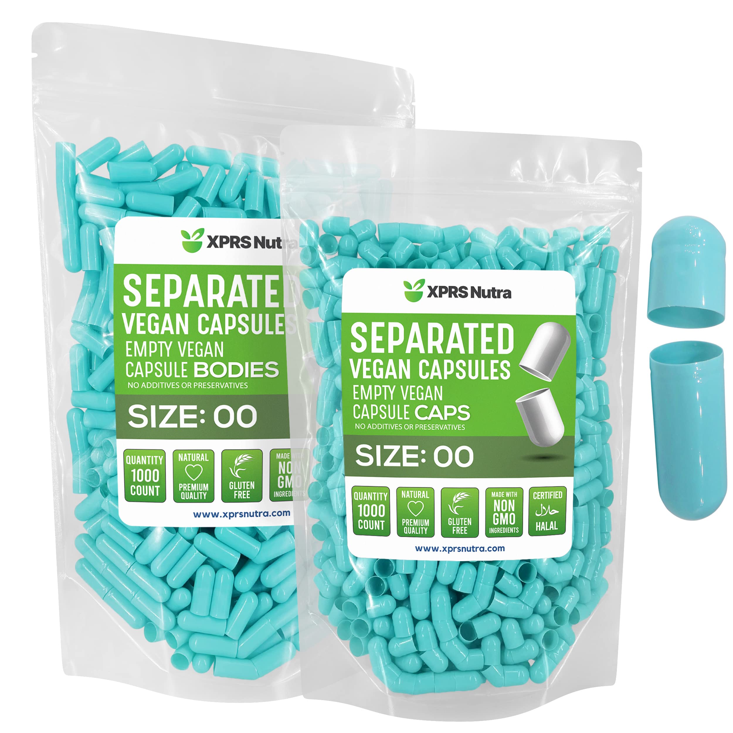 Cápsulas Vacías Xprs Nutra Vegan, Tamaño 00, 1000 Unidades, Color Aguamarina - Venta Internacional.
