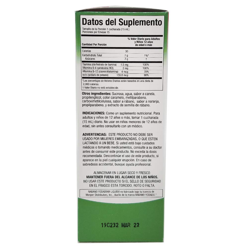 Foto 3 pulgar | Suplemento Dietético Rabano Yodado Líquido 240 Ml Con Yoduro De Potasio - Venta Internacional.