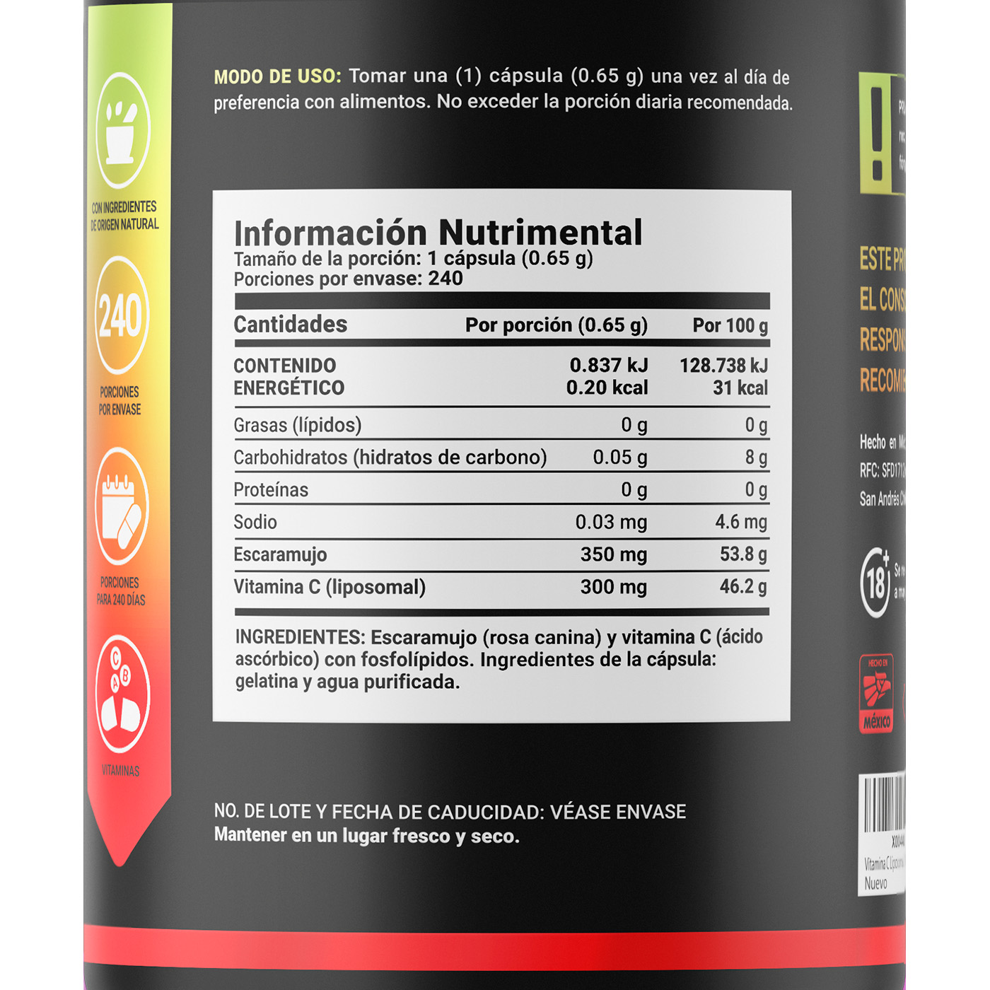 Foto 2 | Vitamina C Y Escaramujo | 240 Cápsulas | Ingredientes Naturales | C Liposomal | B Life.