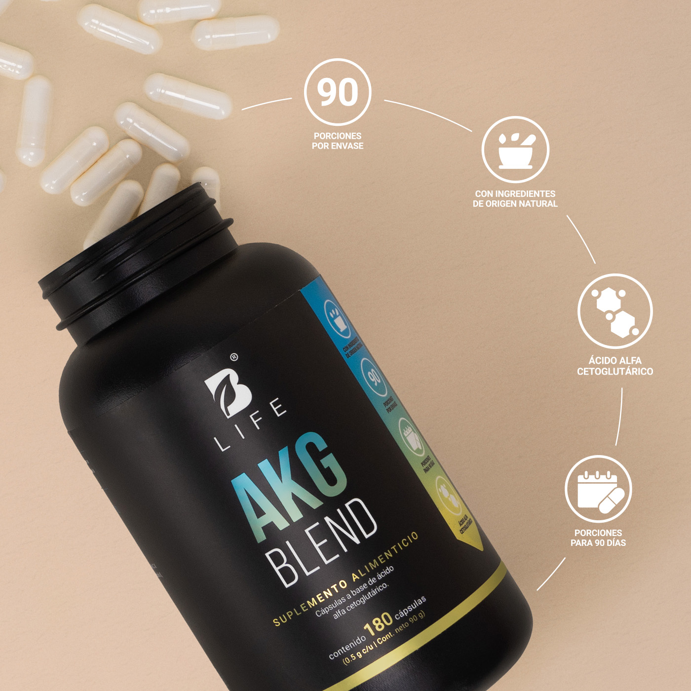 Foto 7 pulgar | Ácido Alfa Cetoglutárico para Rendimiento Deportivo y Recuperación Muscular 180 Cápsulas AKG Blend B Life