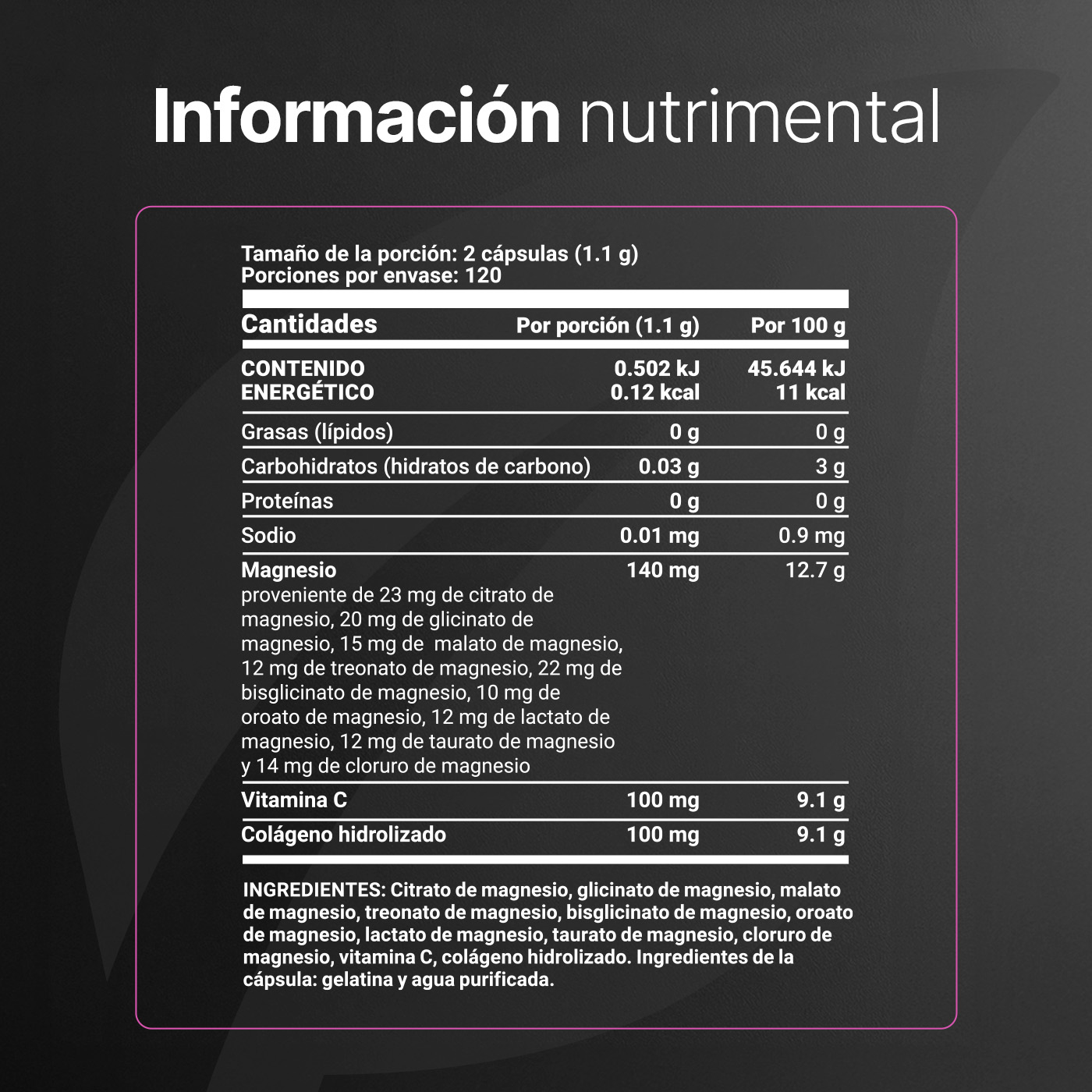 Foto 2 | Mezcla De Magnesios Premium | 240 Cápsulas | Adicionado Con Colágeno Hidrolizado Y Vitamina C | 9 Mag Platinum | B Lif