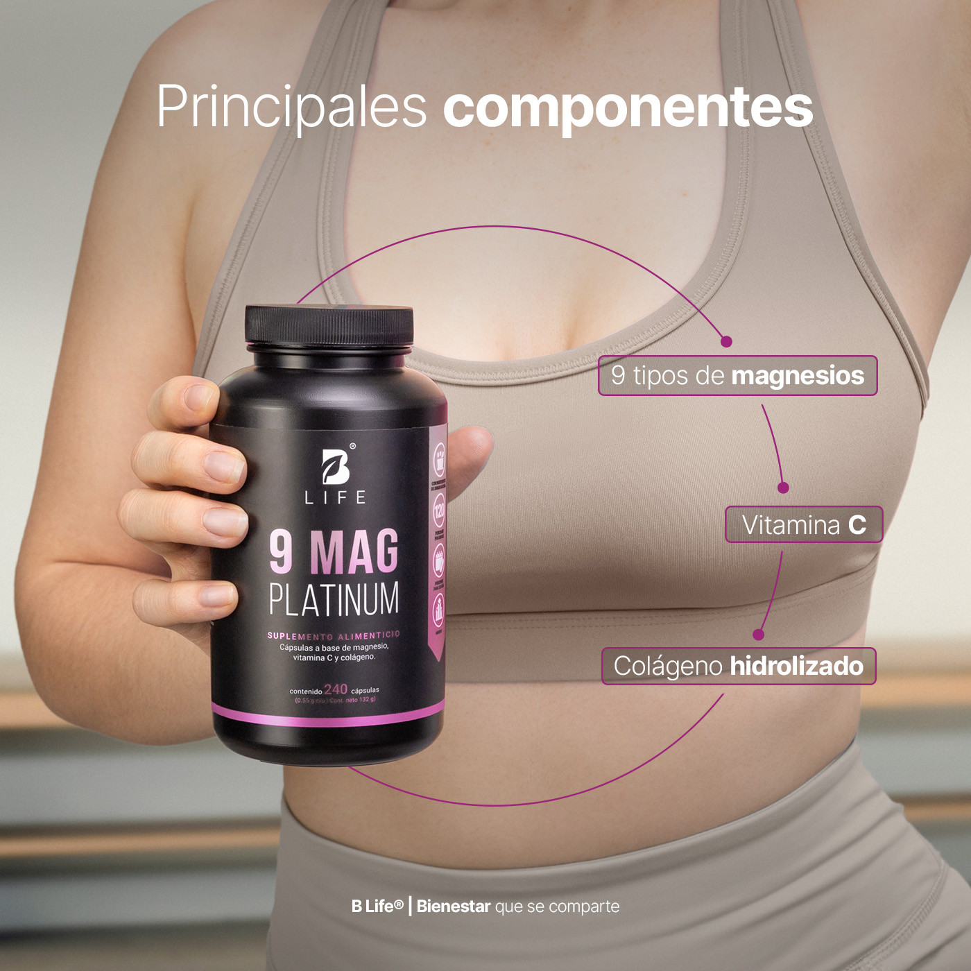 Foto 4 | Mezcla De Magnesios Premium | 240 Cápsulas | Adicionado Con Colágeno Hidrolizado Y Vitamina C | 9 Mag Platinum | B Lif