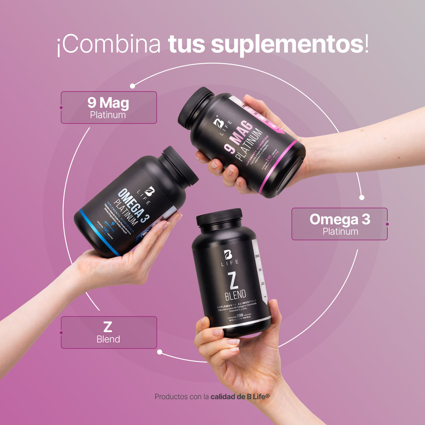 Foto 5 | Mezcla De Magnesios Premium | 240 Cápsulas | Adicionado Con Colágeno Hidrolizado Y Vitamina C | 9 Mag Platinum | B Lif