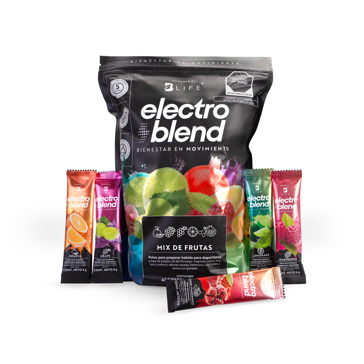Electrólitos B Life Electroblend en Polvo Sin Azúcar 45 Sobres Mix de Frutas