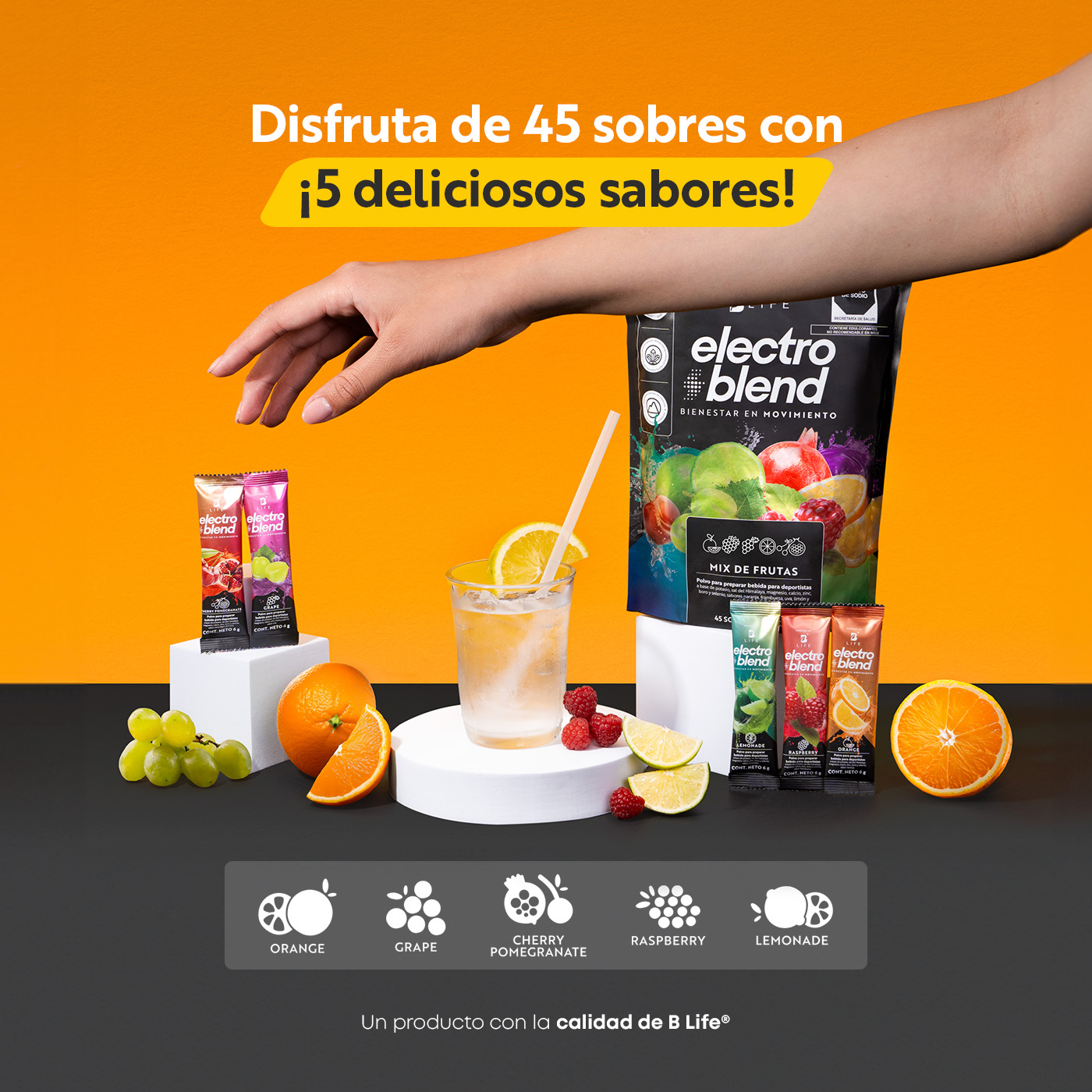 Foto 5 | Electrólitos B Life Electroblend en Polvo Sin Azúcar 45 Sobres Mix de Frutas
