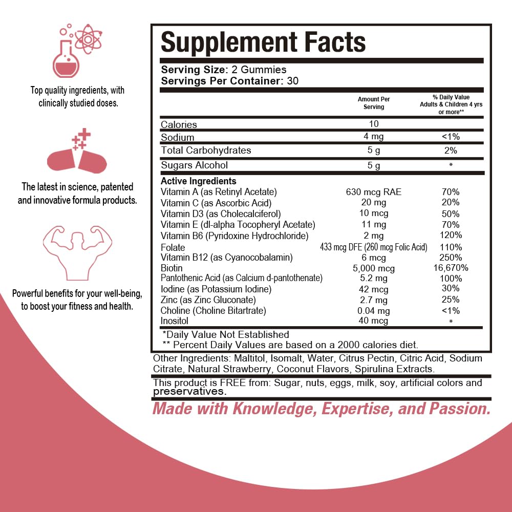 Foto 4 pulgar | Suplemento Para La Salud, Cabello, Piel Y Uñas, Biotina, 5000 Mcg, 60 Gomitas - Venta Internacional.