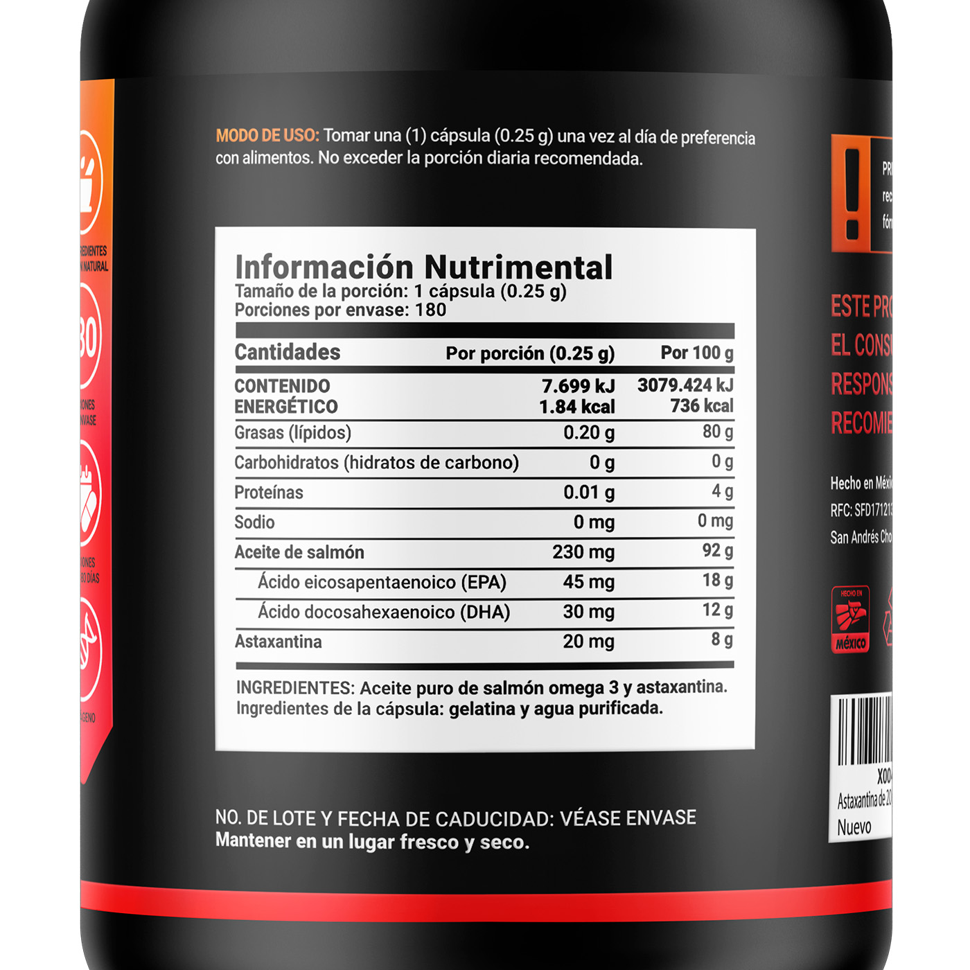 Foto 2 | Astaxantina Con Aceite Puro De Salmón Omega 3 | 180 Cápsulas | Astaxanthin Blend | B Life.