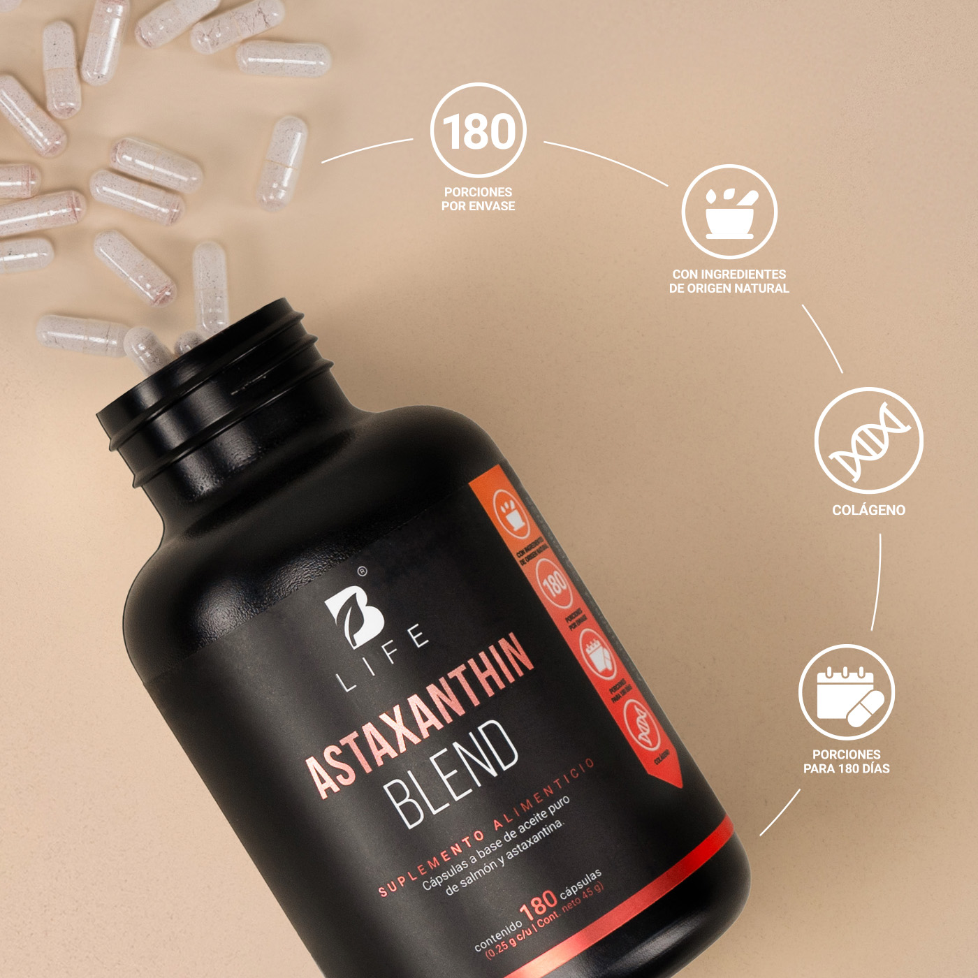Foto 6 | Astaxantina Con Aceite Puro De Salmón Omega 3 | 180 Cápsulas | Astaxanthin Blend | B Life.
