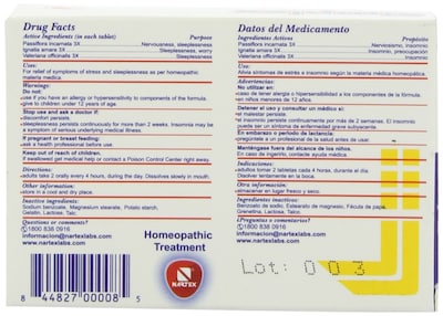 Foto 2 | Tabletas Sedantes Homeopáticas Nartex Simplex 60 Tabletas - Venta Internacional.