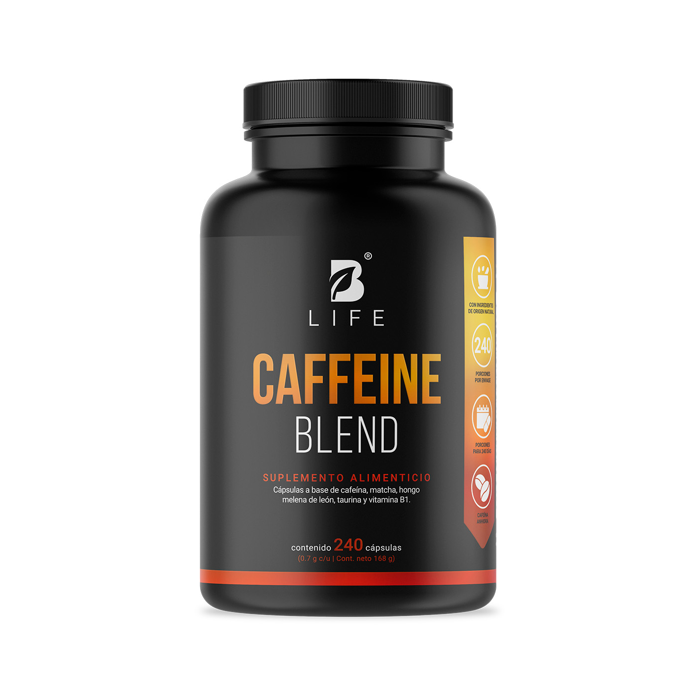 Cafeína Anhidra | Adicionada Con Melena De León, Taurina, Matcha Y Vitamina B1 | 240 Cápsulas | Caffeine Blend | B Li